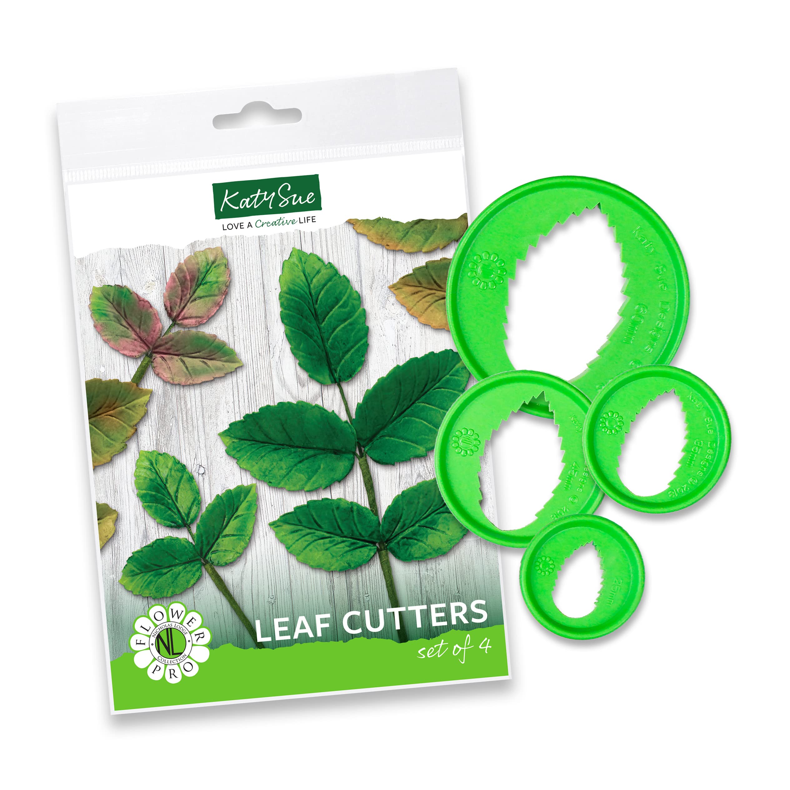 Flower Pro Cake Decorating Leaf Cutters (Set Of 4) By Katy Sue - Cut Leaves To 4 Different Sizes: 1) 1 X 0.6 Inch, 2) 1.4 X 0.8