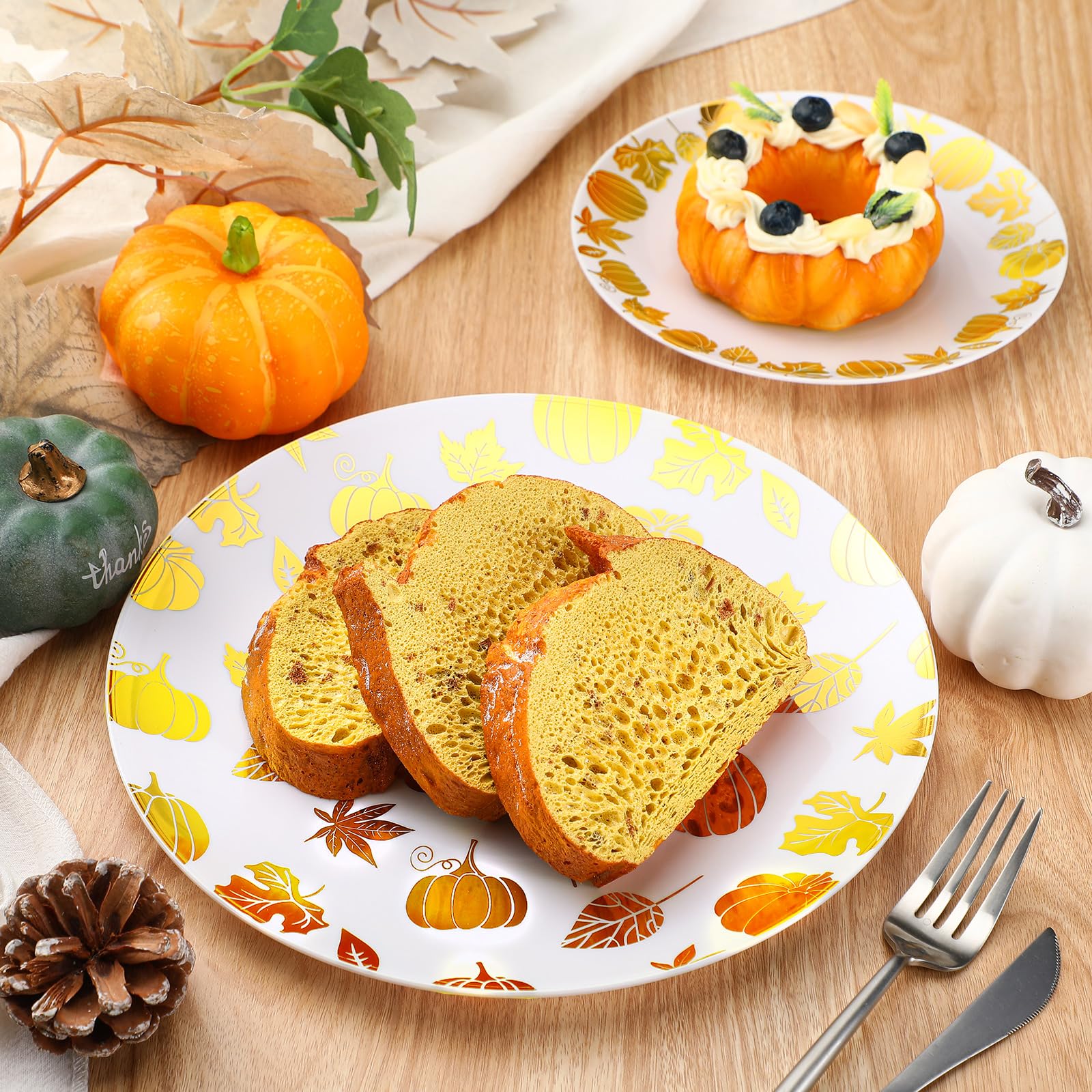 Suclain 60 Pcs Thanksgiving Party Disposable Plastic Plates Gold Fall Bridal Baby Shower Party Decoration Serves as 30 10.25 D