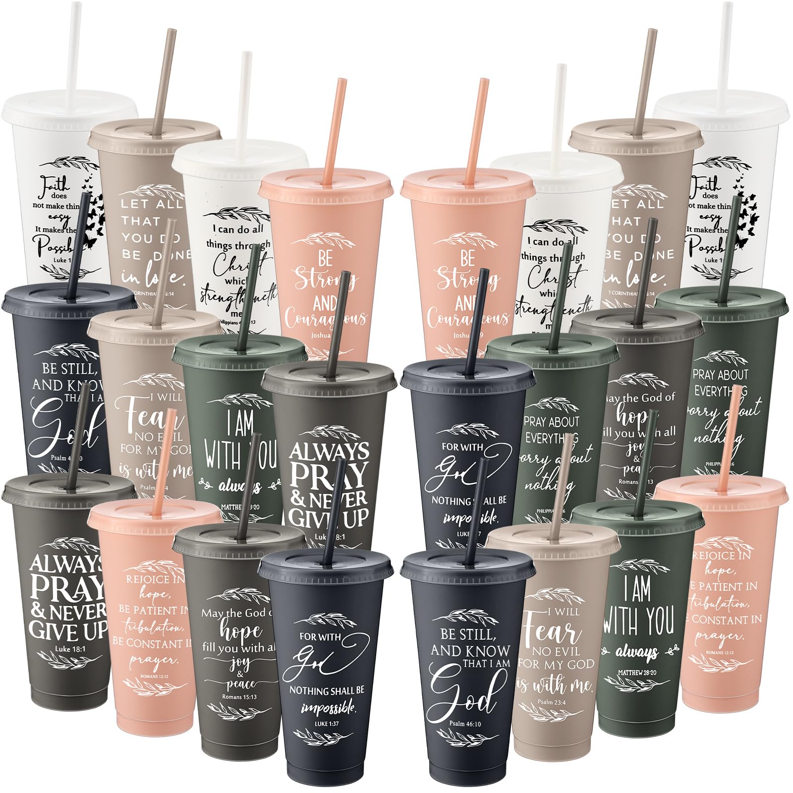 Havawish 48 Pcs Fathers Day Christian Tumbler Gift Bulk Religious Inspirational 24 oz Drinking Jesus Cup with Lid Straw Bible Ve