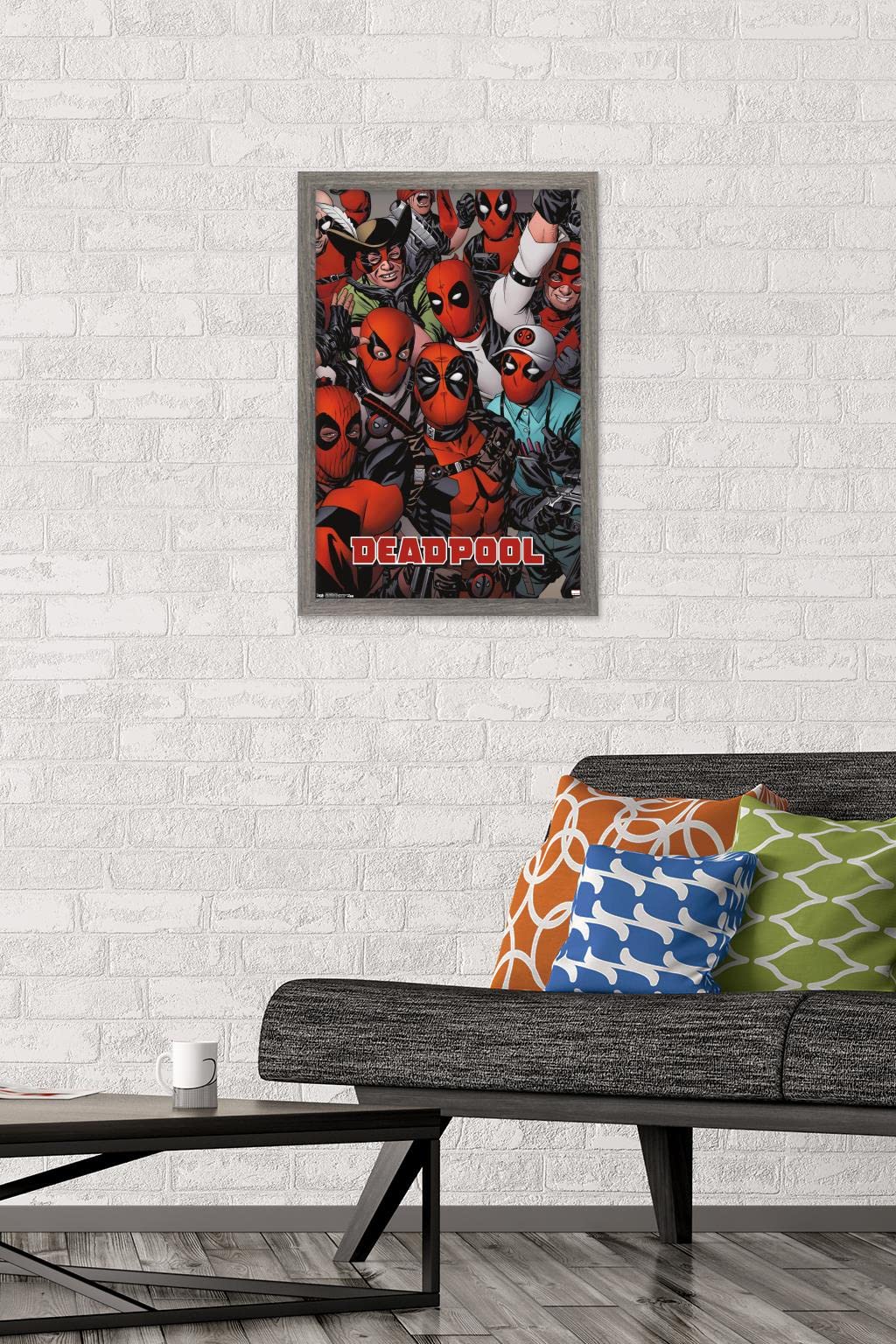 Trends International Marvel Comics Deadpool - Faces Wall Poster, 22.4L X 14.7W, Barnwood Framed Version