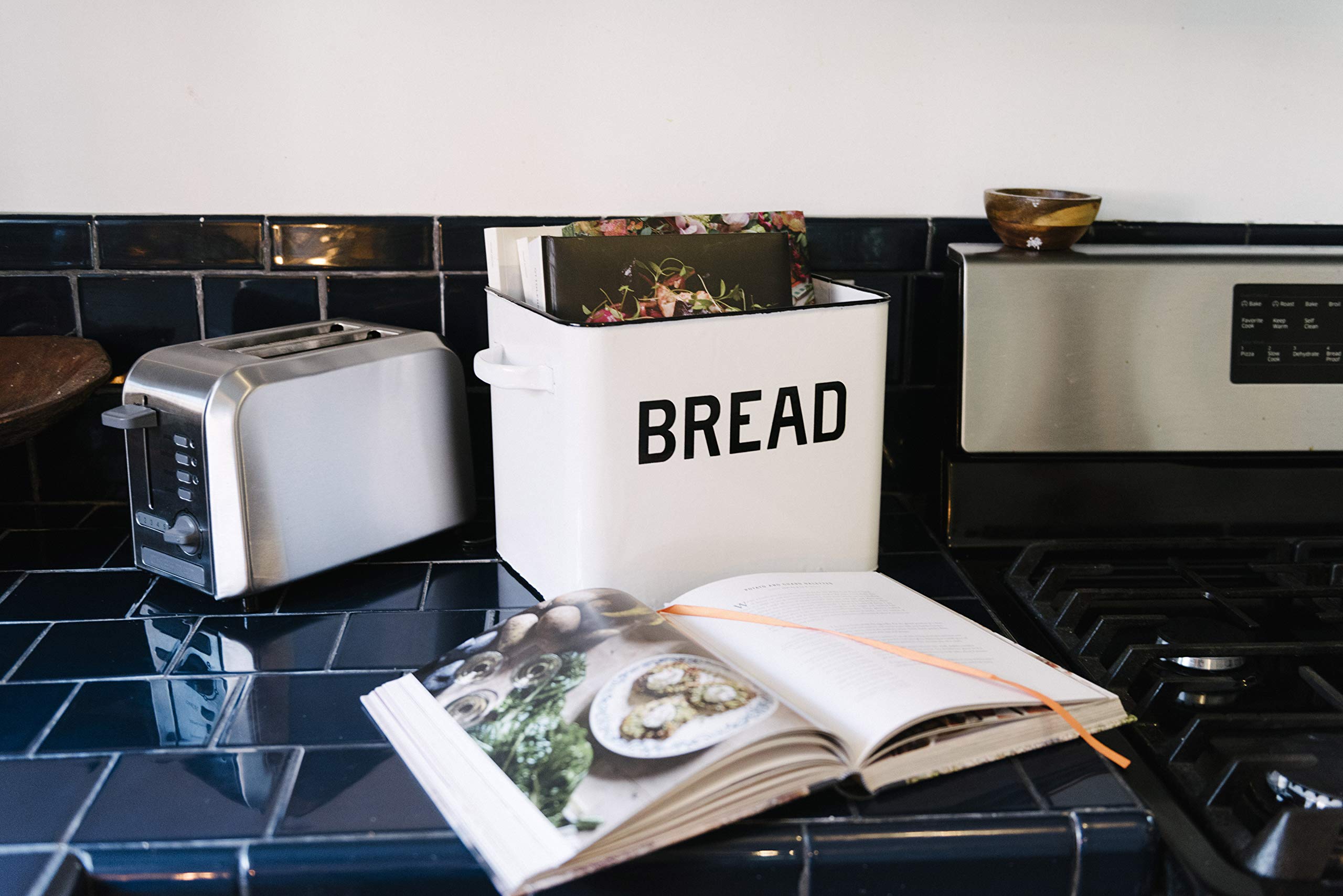 Creative Co-Op Distressed White Bread Box With Lid