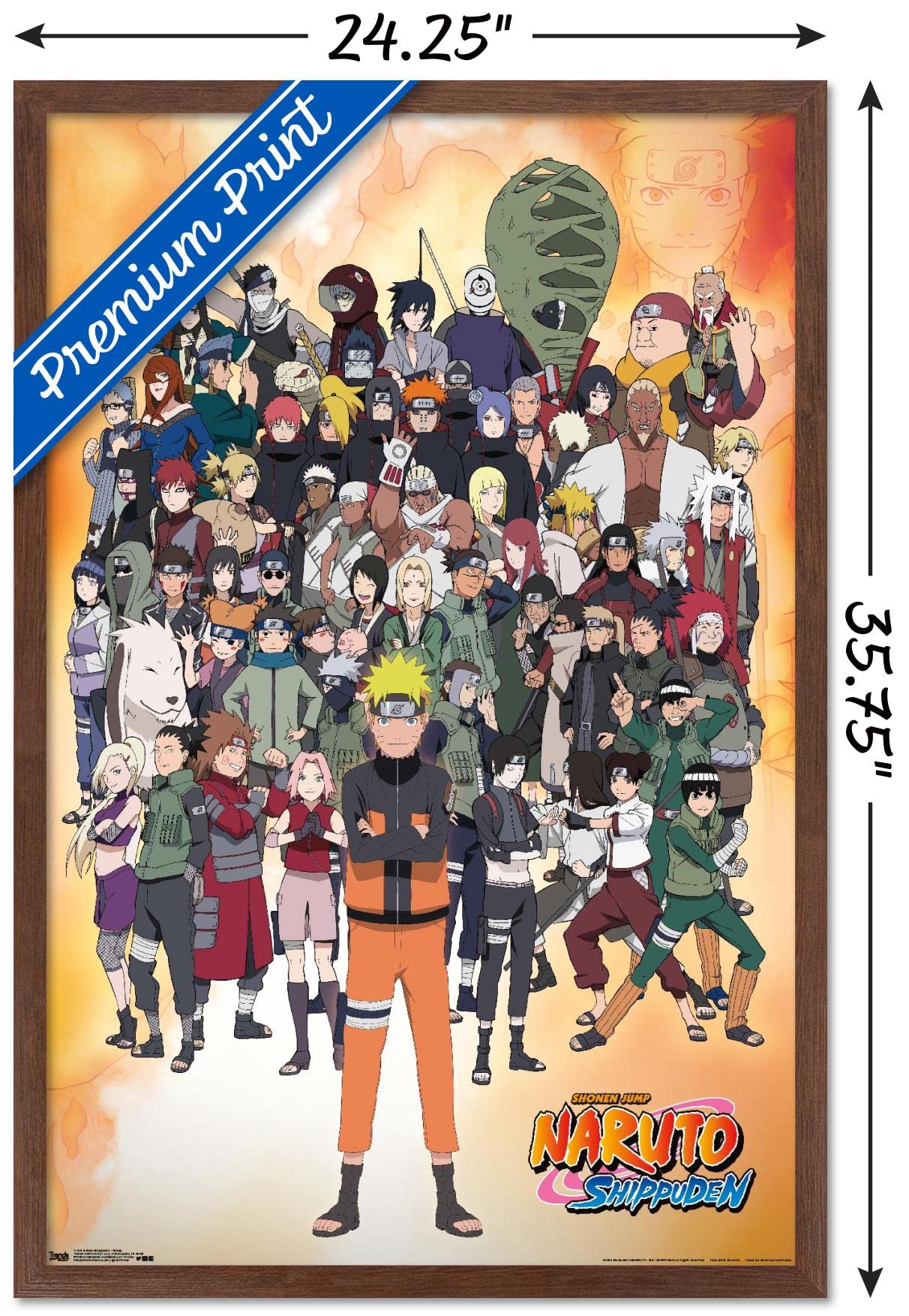 Trends International Naruto Shippuden - Group Wall Poster, 22.375'' X 34'', Mahogany Framed Version