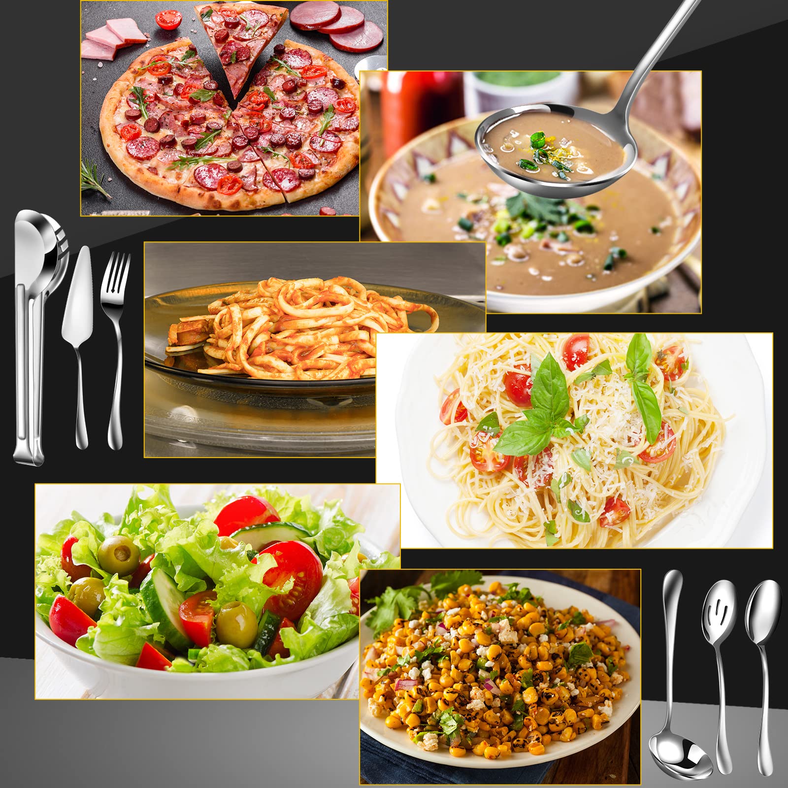 Thenshop 30 Pcs Stainless Steel Serving Utensils Set Serving Flatware Set Include Large Serving Spoons Slotted Spoons Serving Fo