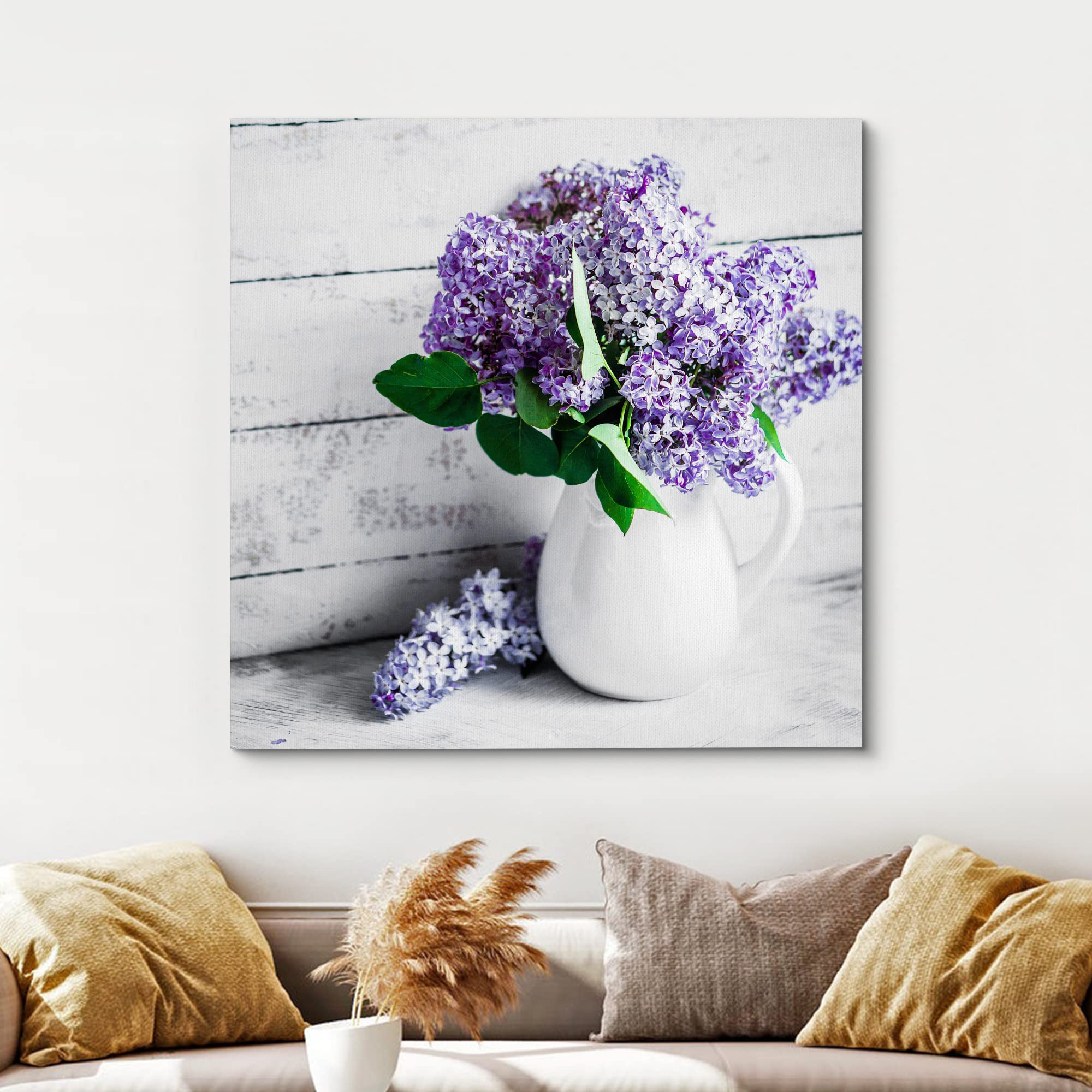 Wall26 Canvas Wall Art - Elegant Lilac Light Purple And Pink Flowers In White China Bottle Mordern Home Decoration 16''X16''