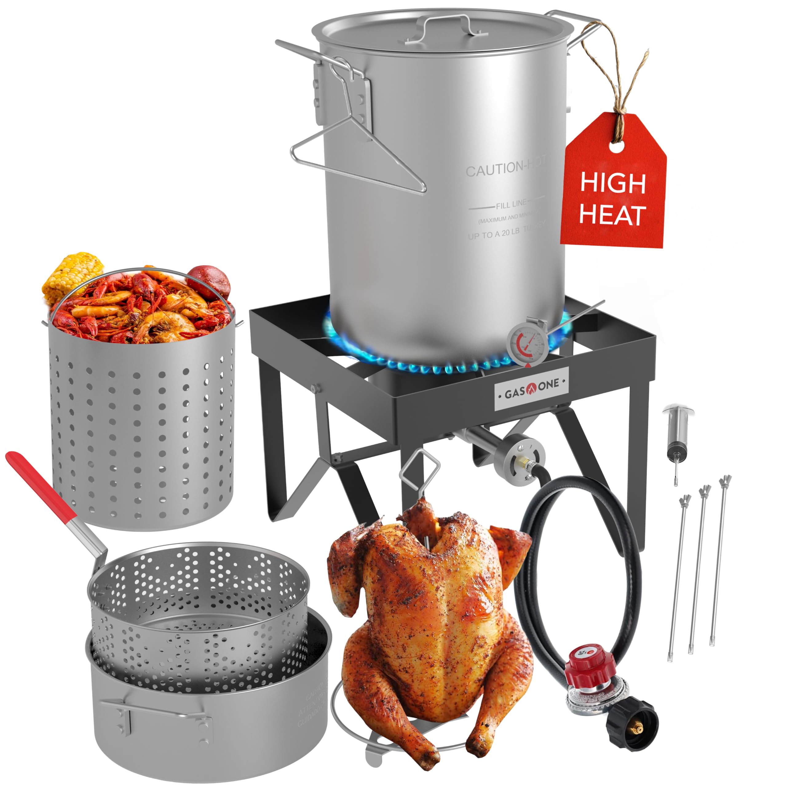 GasOne Large Turkey Fryer Set with Propane Burner - 30QT & 10QT Pots, Complete Set Outdoor Cooker for Turkey, Chicken, Crawfish,