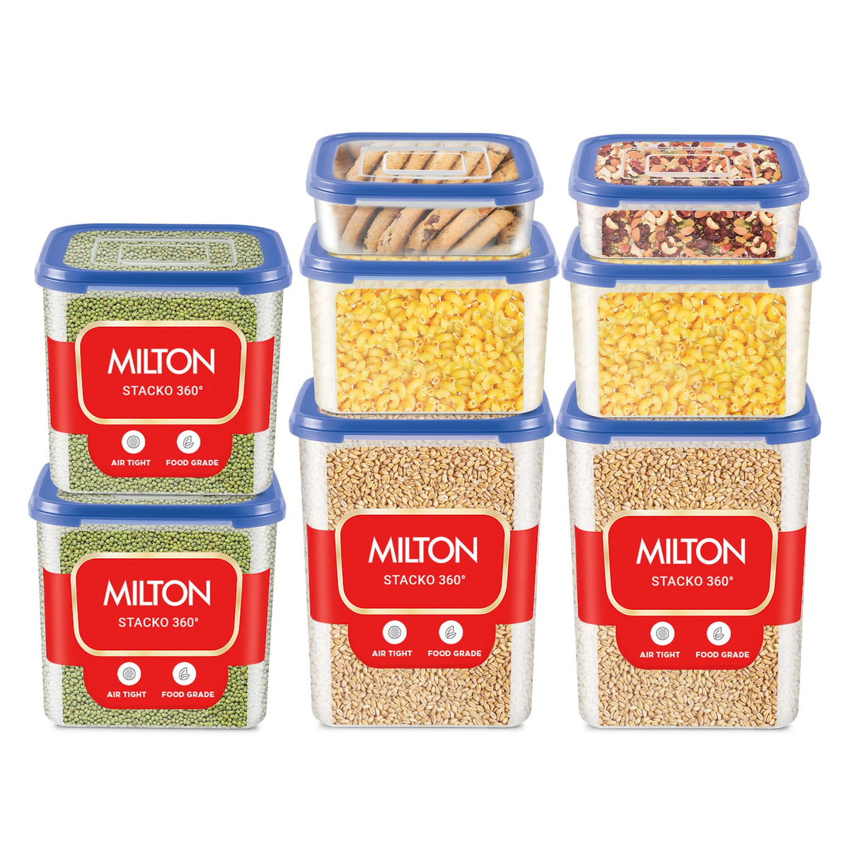 Milton Stacko Square 360 Air Tight Modular Plastic Container(6/7/8/9 ...
