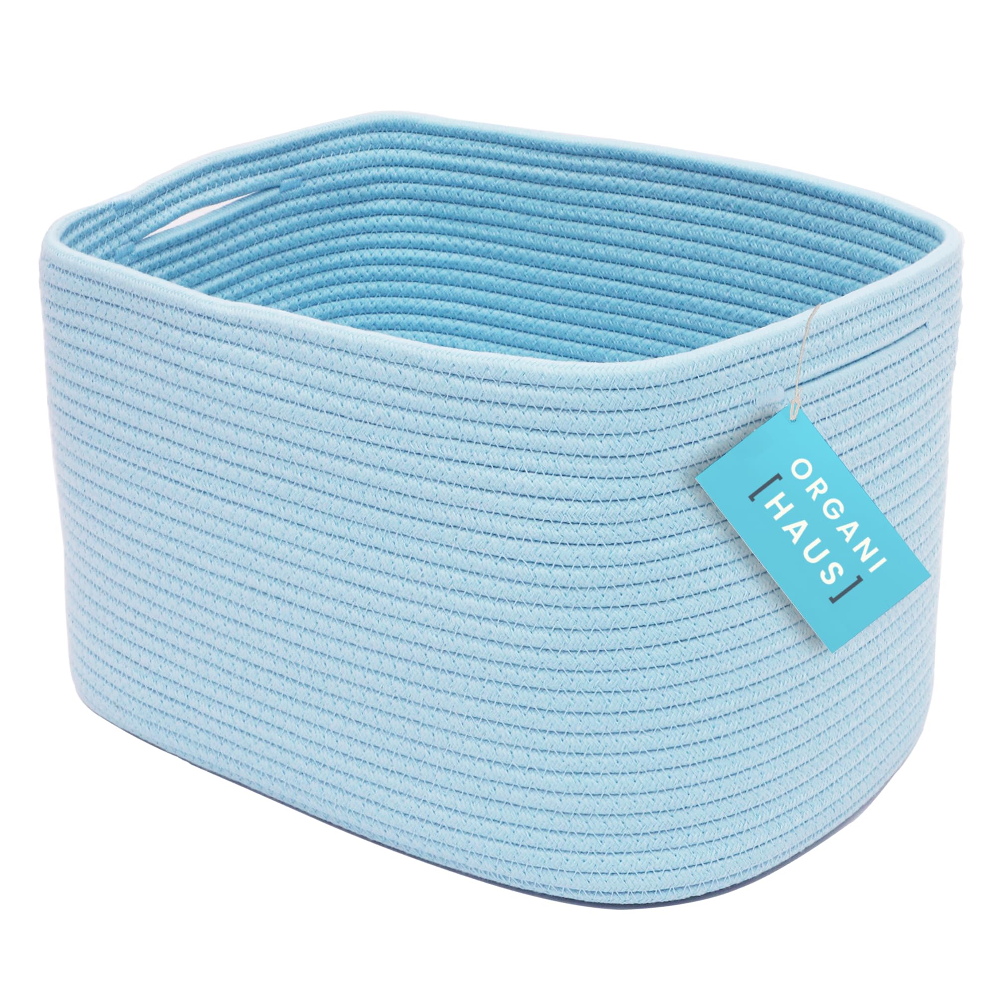 Organihaus Blue Basket For Shelves, Decorative Cloth For Organizing, Cotton Rope Storage Basket For Toys, Small Woven Baskets Fo