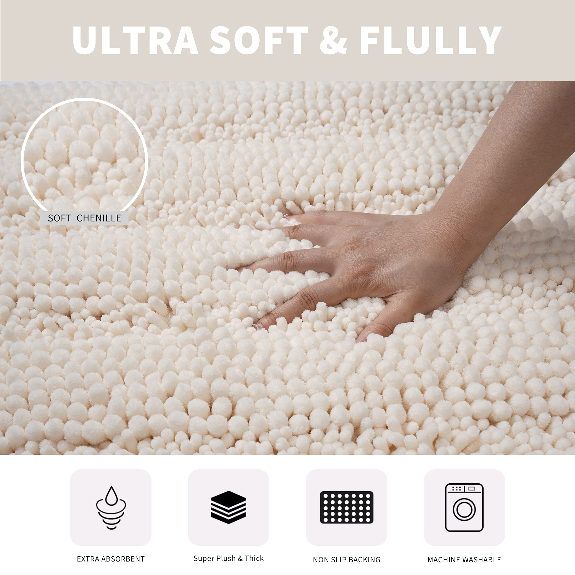 Feivea Bathroom Rug Sets 2 Piece Extra Thick Chenille Mats Fluffy Soft Absorbent Non Slip Washable Mats For Bathroom, Tub, Indoo