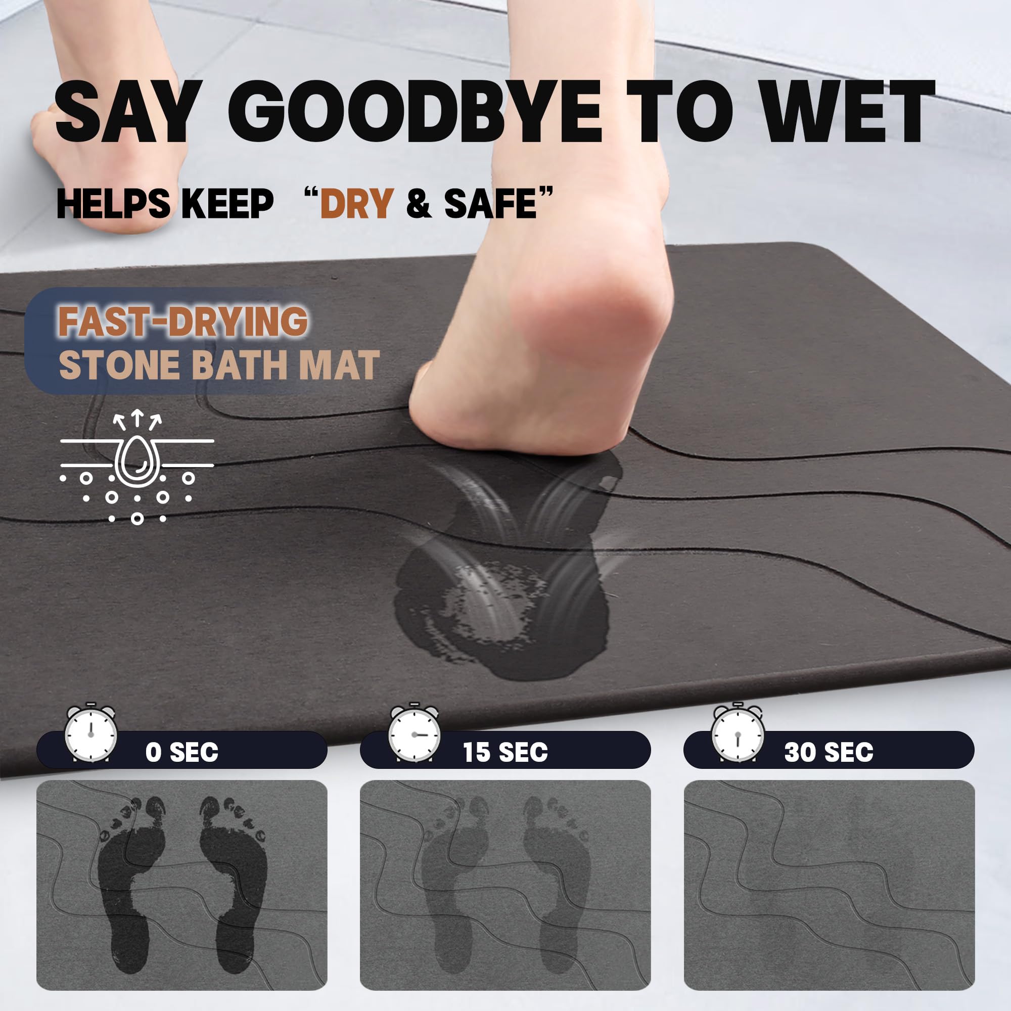Stone Bath Mat,Diatomaceous Earth Shower Mat,Fast-Drying Stone Bathroom Floor Mat,Absorbent Non-Slip Diatomite Mats For Bathtub,