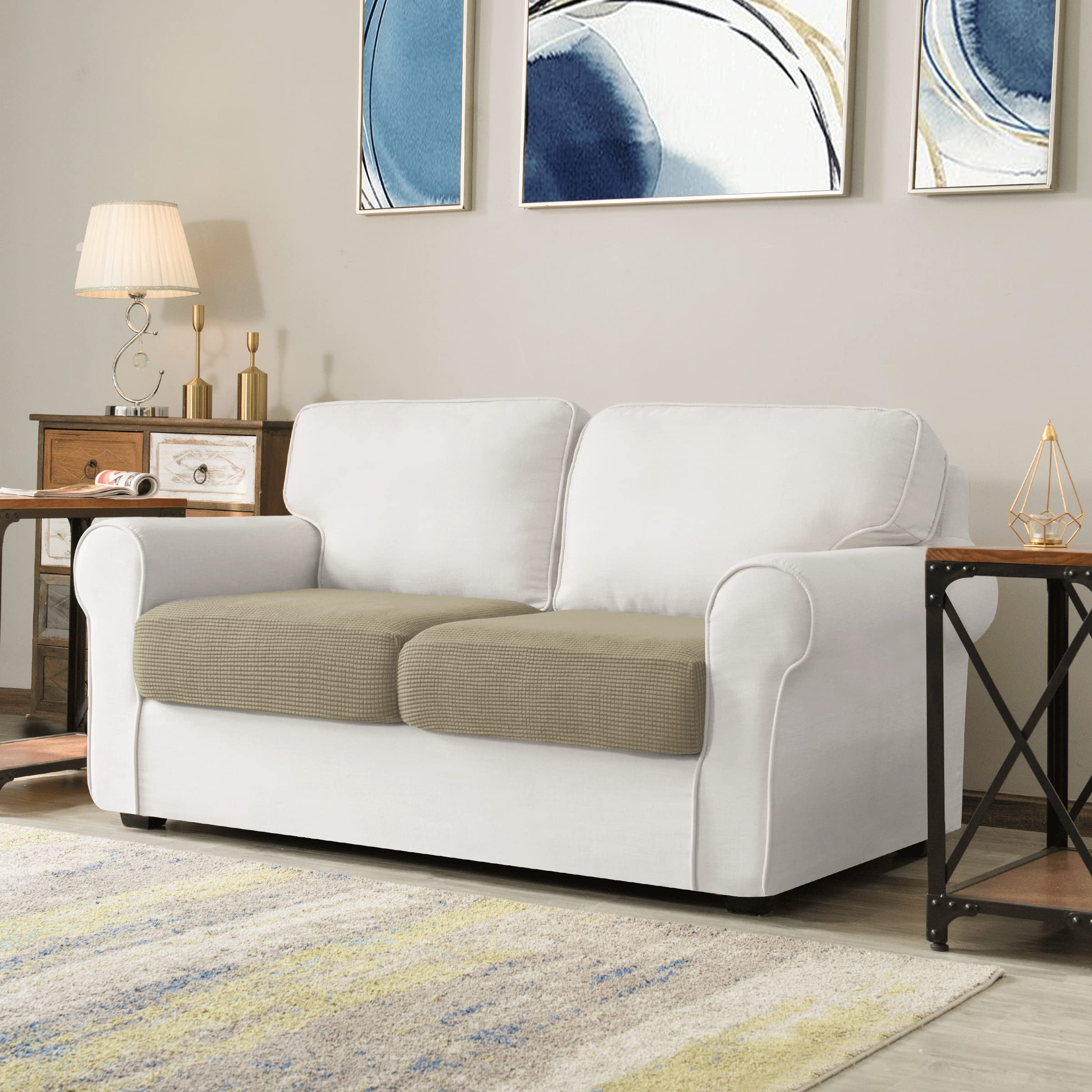 Chun Yi 2Pc Stretch Couch Cushion Covers, Sofa Seat Slipcovers Suitable For Armchair Loveseat Sofa With Spandex Jacquard Fabric(