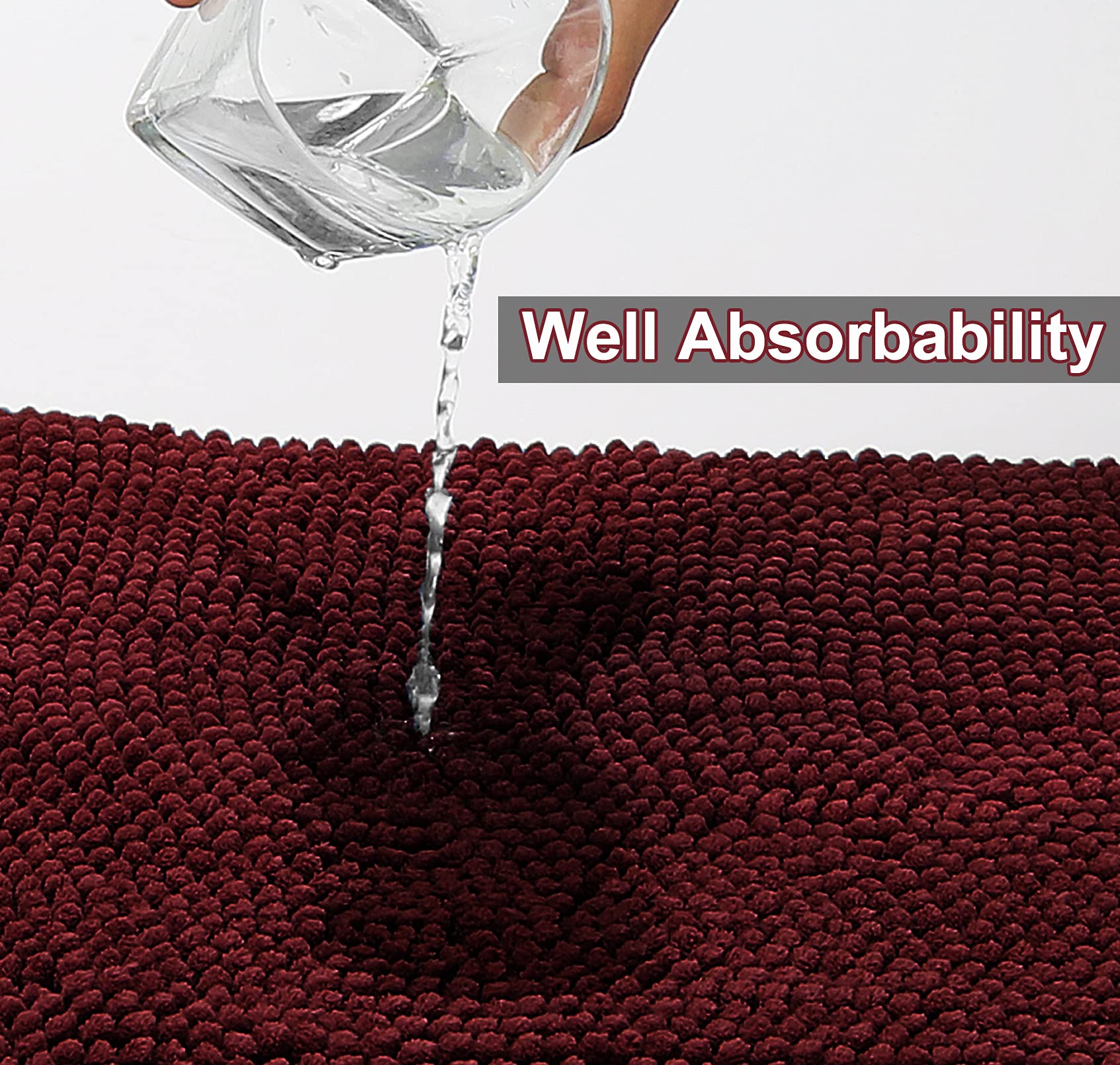 Urvoix Bathroom Rugs Set - 3 Pieces Ultra Soft Non-Slip Bath Mats  Chenille Absorbent Bath Rugs for Bathroom  Tub and Shower (Burgundy)