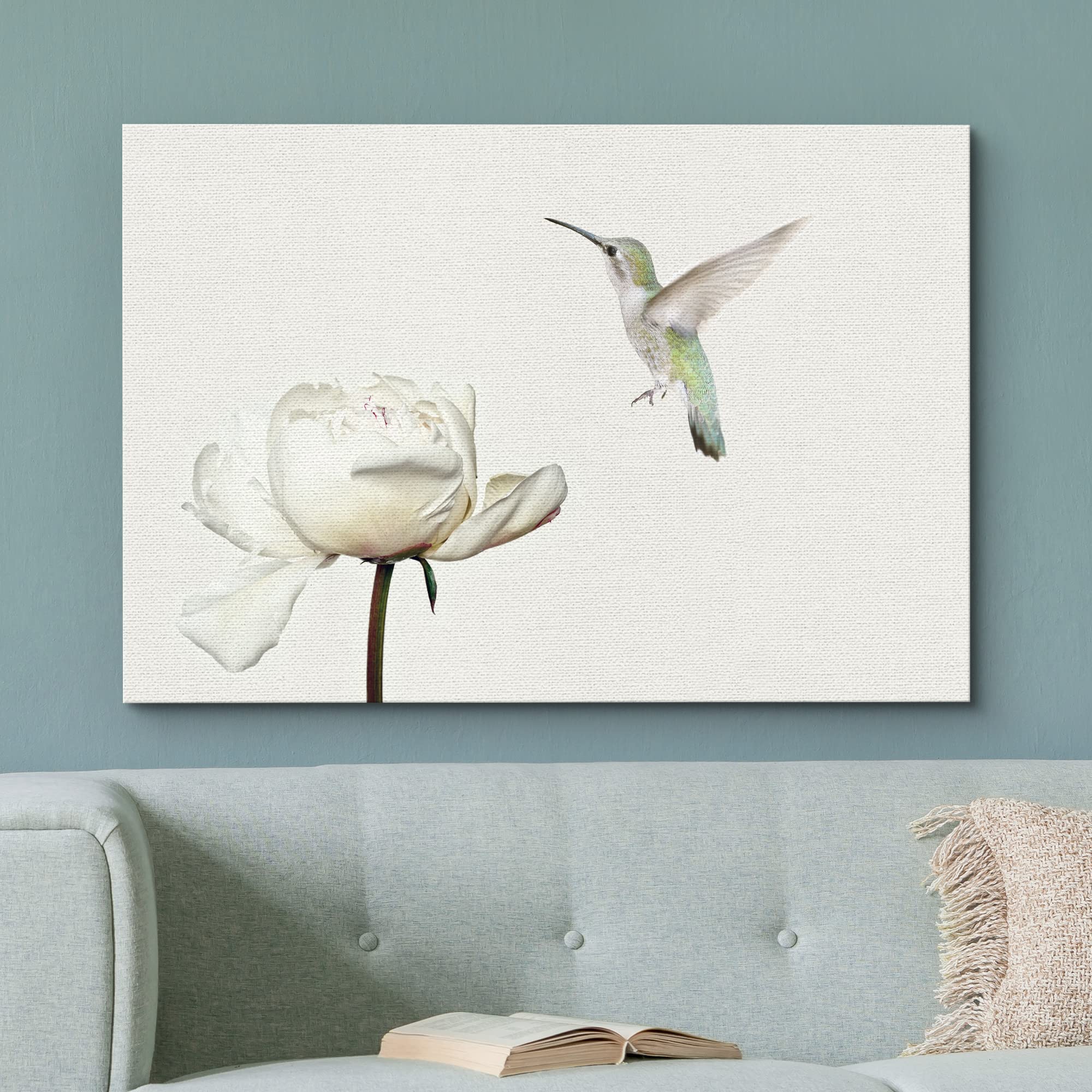 Wall26 Canvas Print Wall Art Hummingbird Flies On White Carnation Flower Animals Wildlife Photography Realism Rustic Scenic Natu