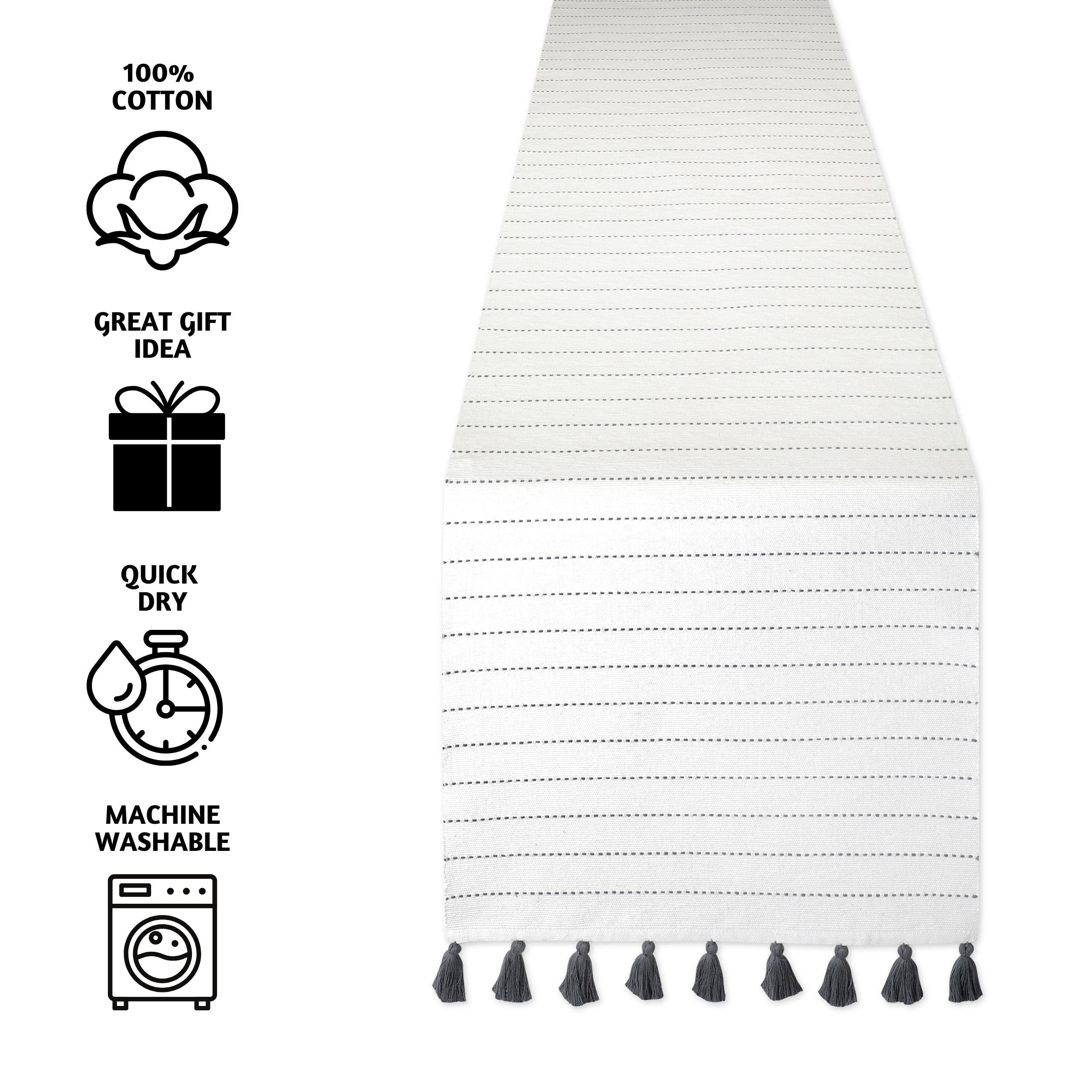 Folkulture Table Runner With Tassels For Home Dining Room Table, Farmhouse Style D  Cor For Kitchen, 100% Cotton 72 Inches Long