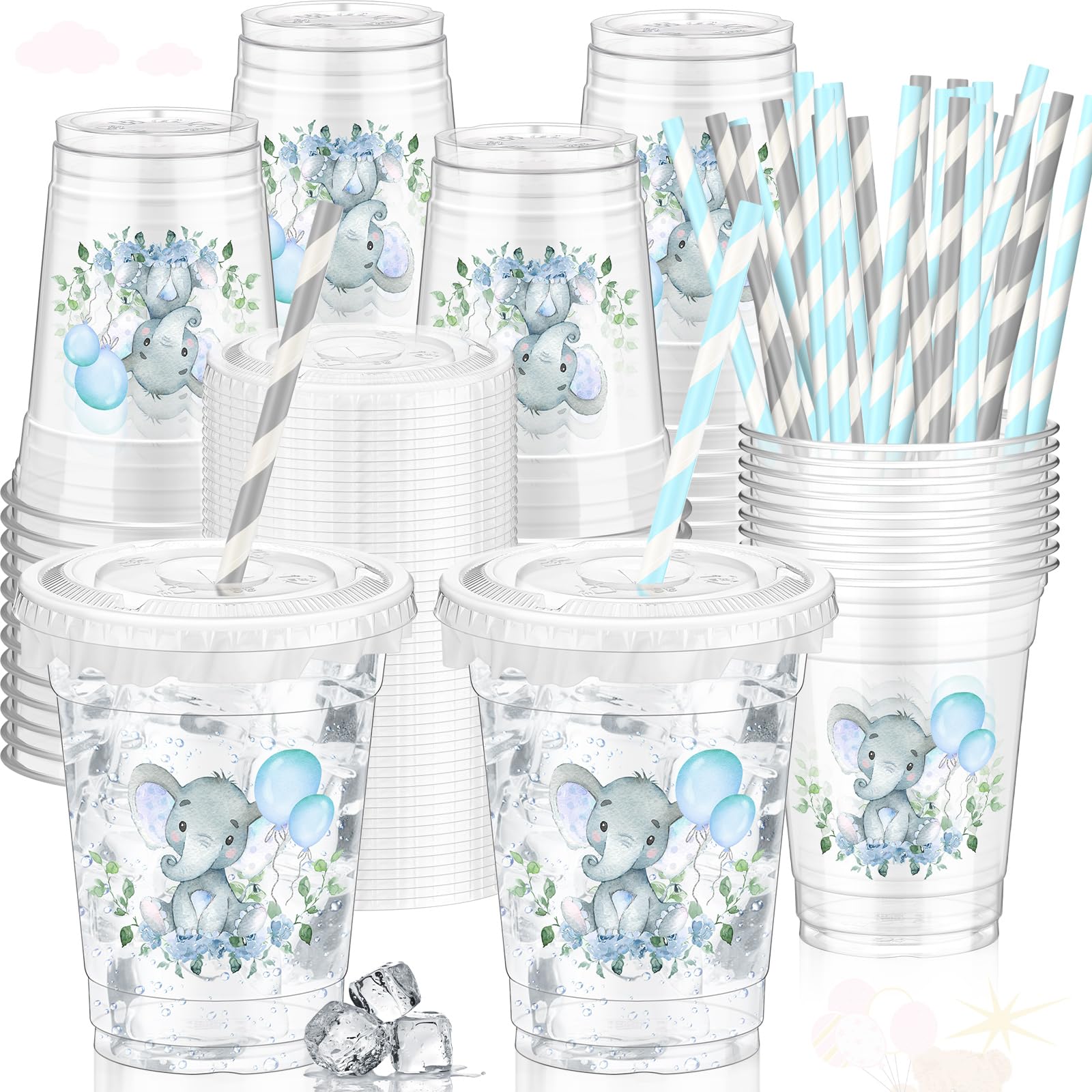 Pickmesh 50 Pcs Baby Shower Party Plastic Cup 12 Oz A Little is On The Way Thick Clear Cup Lids Straws Autumn Gender Reveal Hall