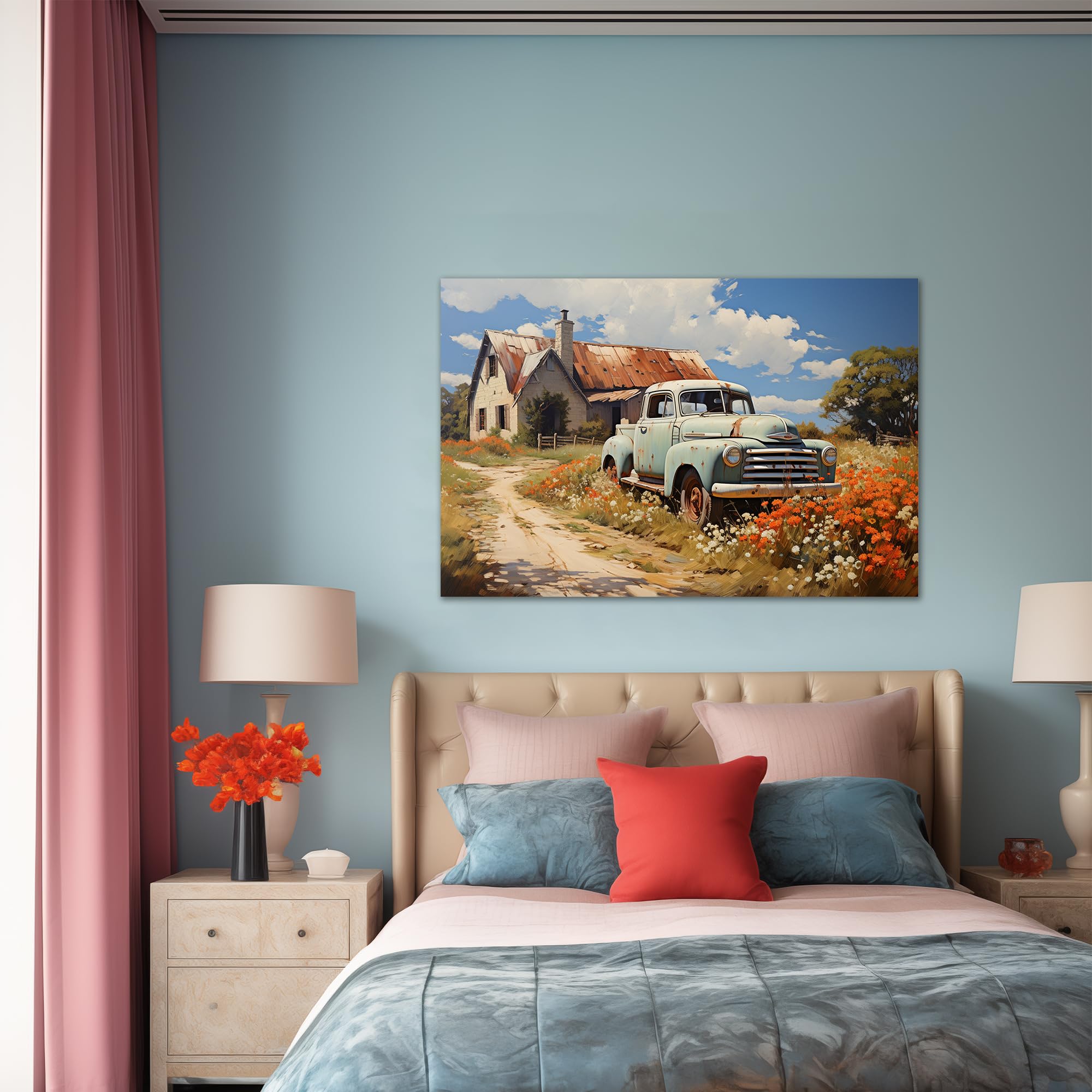Farmhouse Truck Wall Art, Old Truck Wall Art, Rustic Farmhouse Barn Canvas Wall Art, Vintage Truck Canvas Wall Art, Old Truck Ba