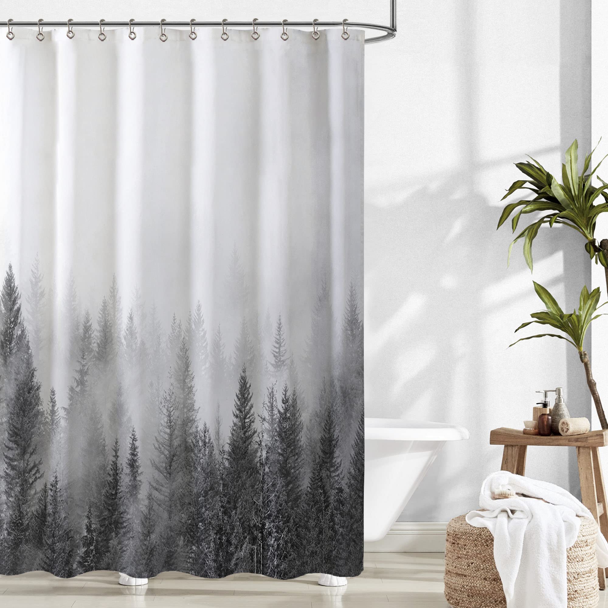 Ortigia Grey Forest Shower Curtain Misty Mountain Tree Shower Curtain Cool Winter Shower Curtain For Bathroom Fun Gray Fog Magic