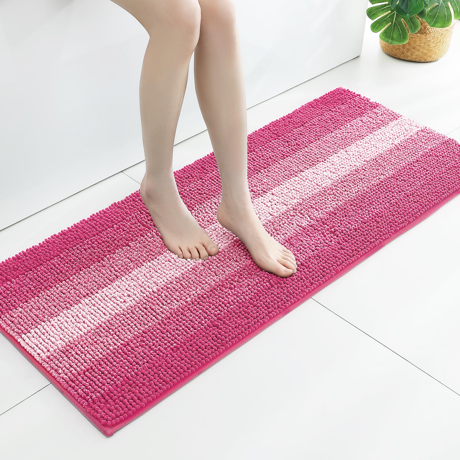 Gibelle Long Bathroom Rugs, Luxury Chenille Bath Mat, Small Non Slip Shower Rug And Bath Room Floor Mats, Machine Washable, Quic