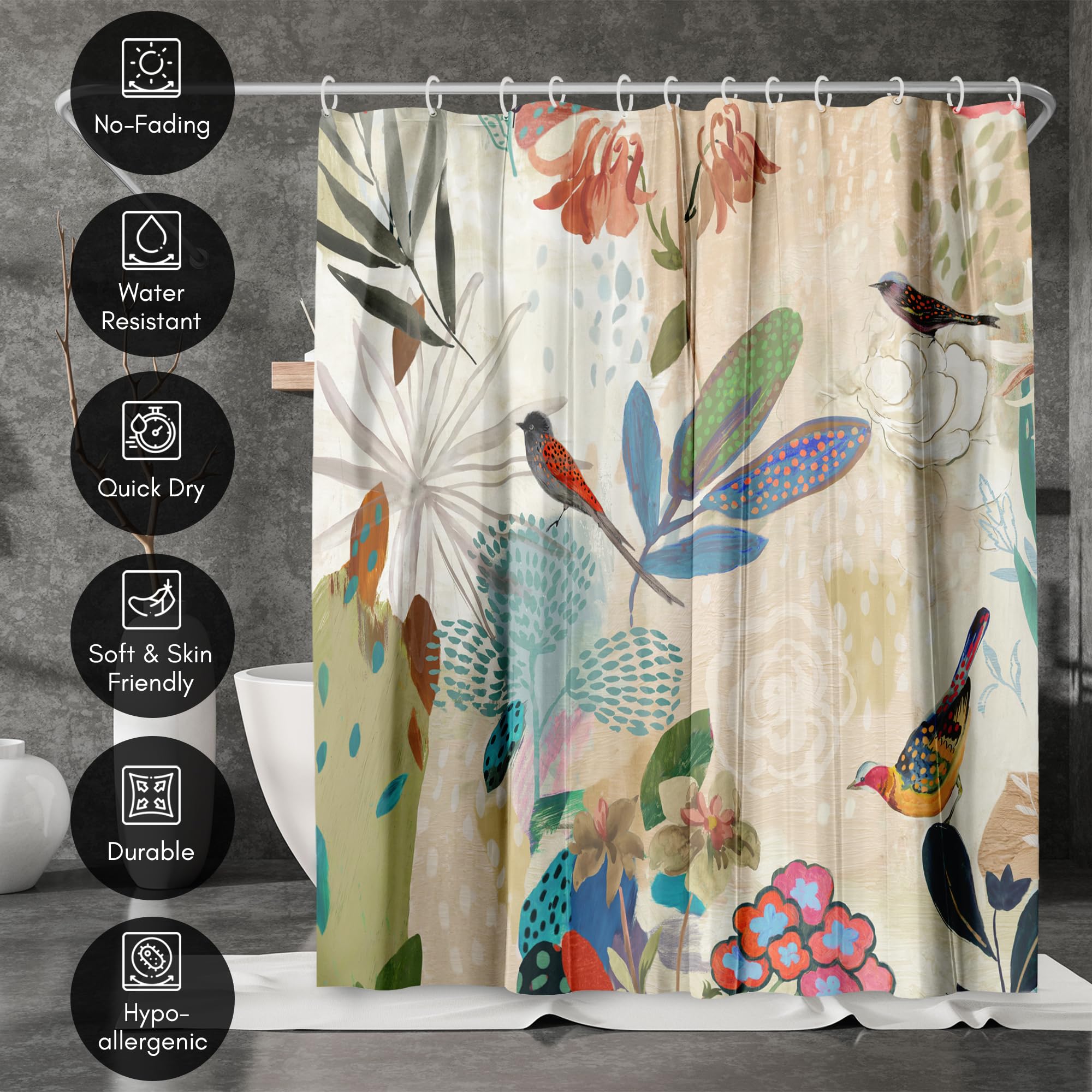 Americanflat 71X74 Floral Shower Curtain - 100% Polyester Shower Curtain - Water-Resistant Bath Curtain With Metal Grommets And