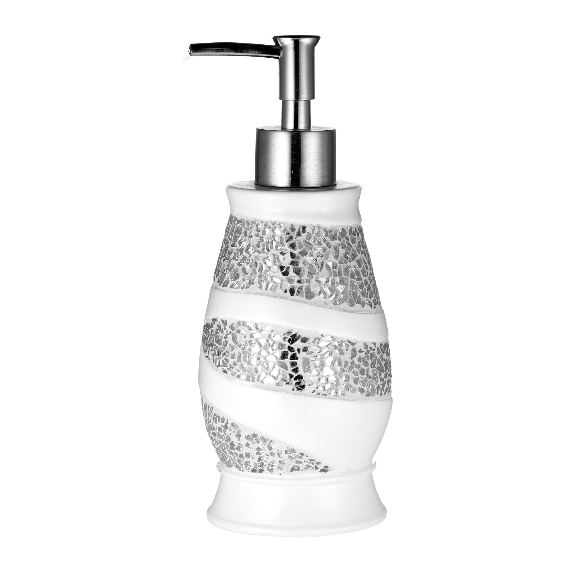 Zahari Home Sinatra Soap Dispenser/Lotion Pump Unique Design Bling Glass Mosaic D  Cor, White