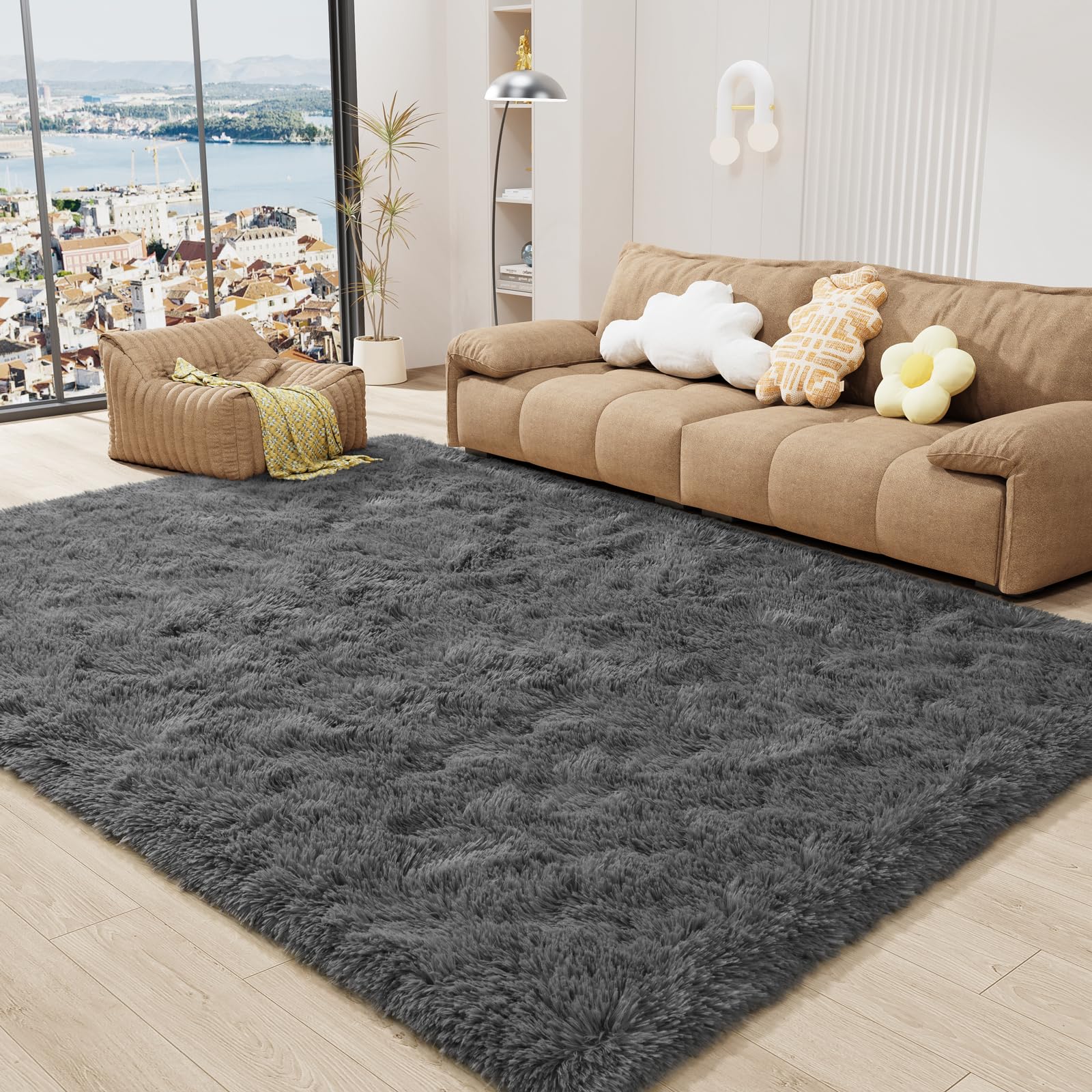 LOCHAS Ultra Soft Indoor Modern Area Rugs 3x5, Fluffy Living Room Carpets for Children Bedroom Home Decor Nursery Rug, Coal-Gray