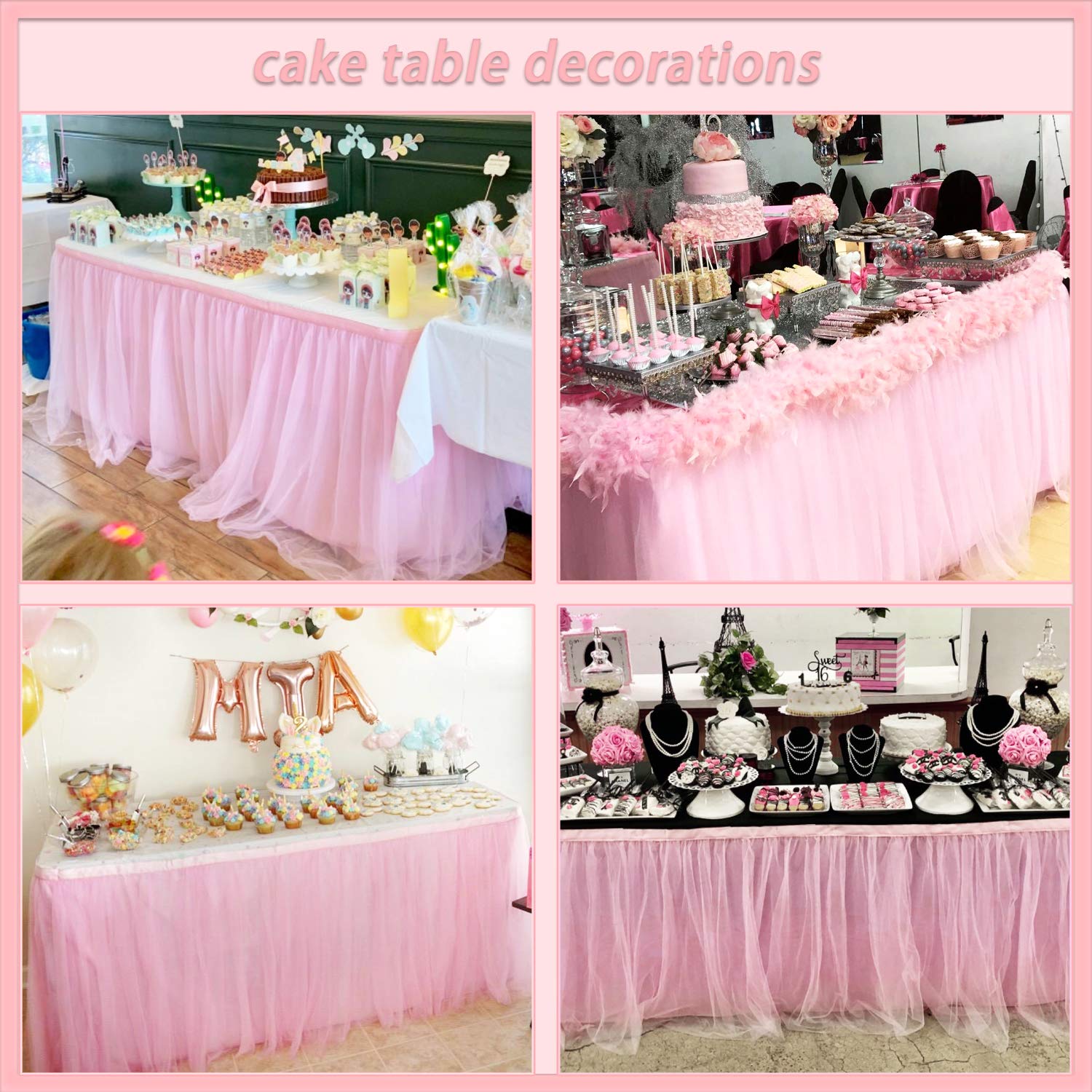 Suppromo 6Ft Pink Tulle Table Skirt Baby Shower Tablecloth For Rectangle Tables Or Round Tables Pink Ruffle Tutu Table Skirts Fo