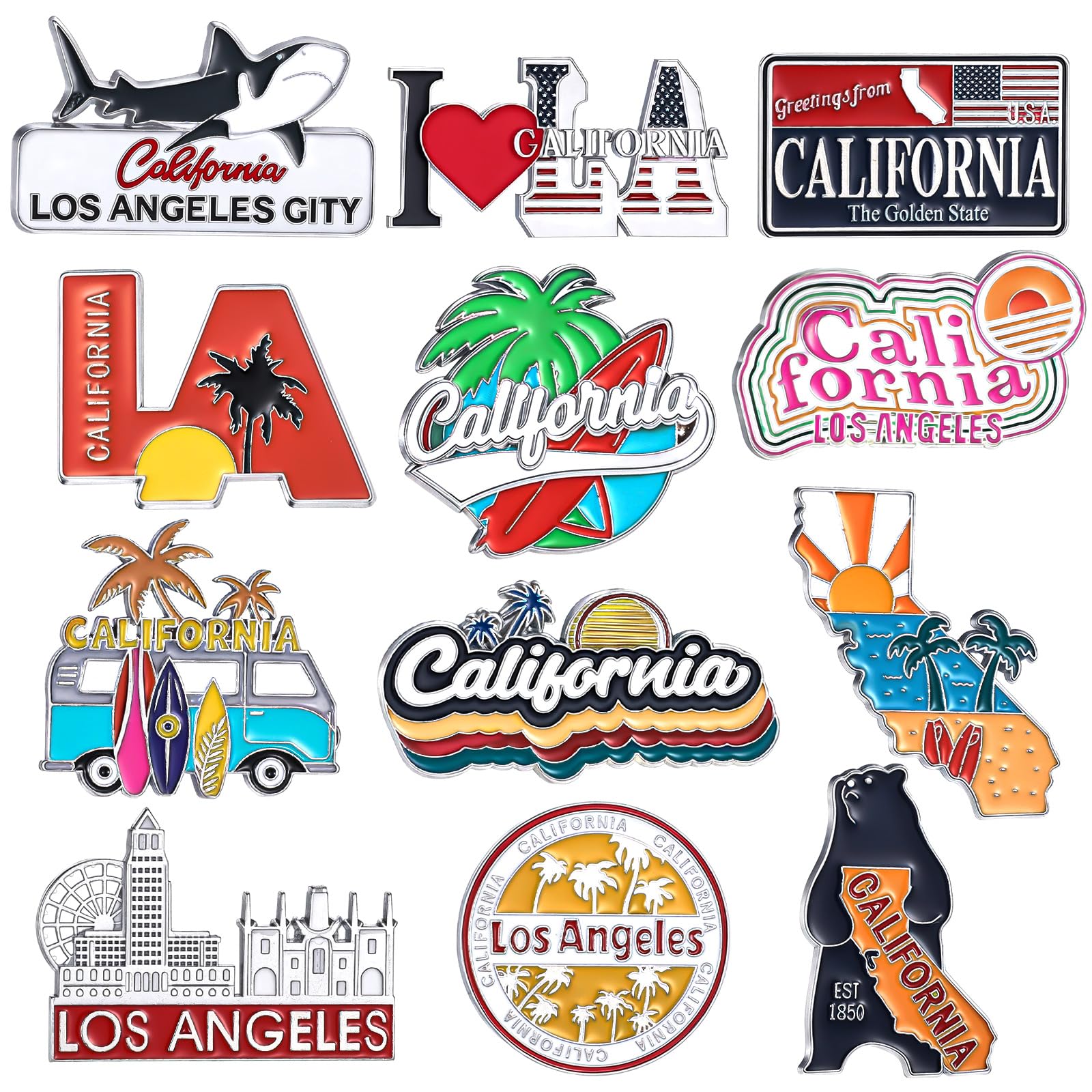 Konohan 12 Pcs California Magnets for Refrigerator Metal Fridge Magnet Magnetic California Souvenirs Gifts USA State Magnetic Lo