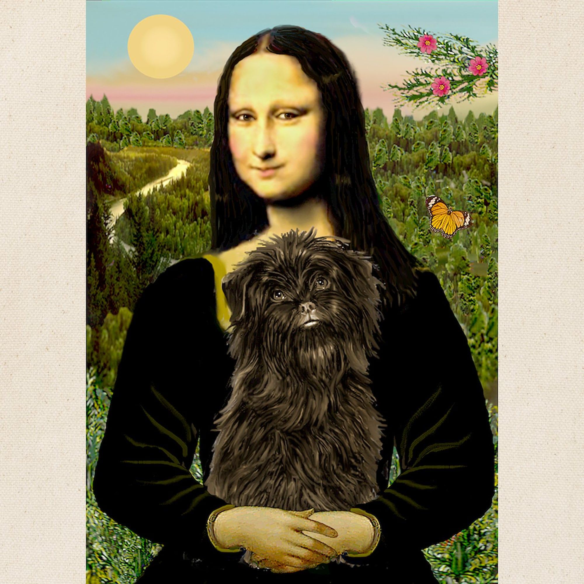 Cafepress Mona Lisa & Affenpinscher Tote Bag Natural Canvas Tote Bag, Reusable Shopping Bag