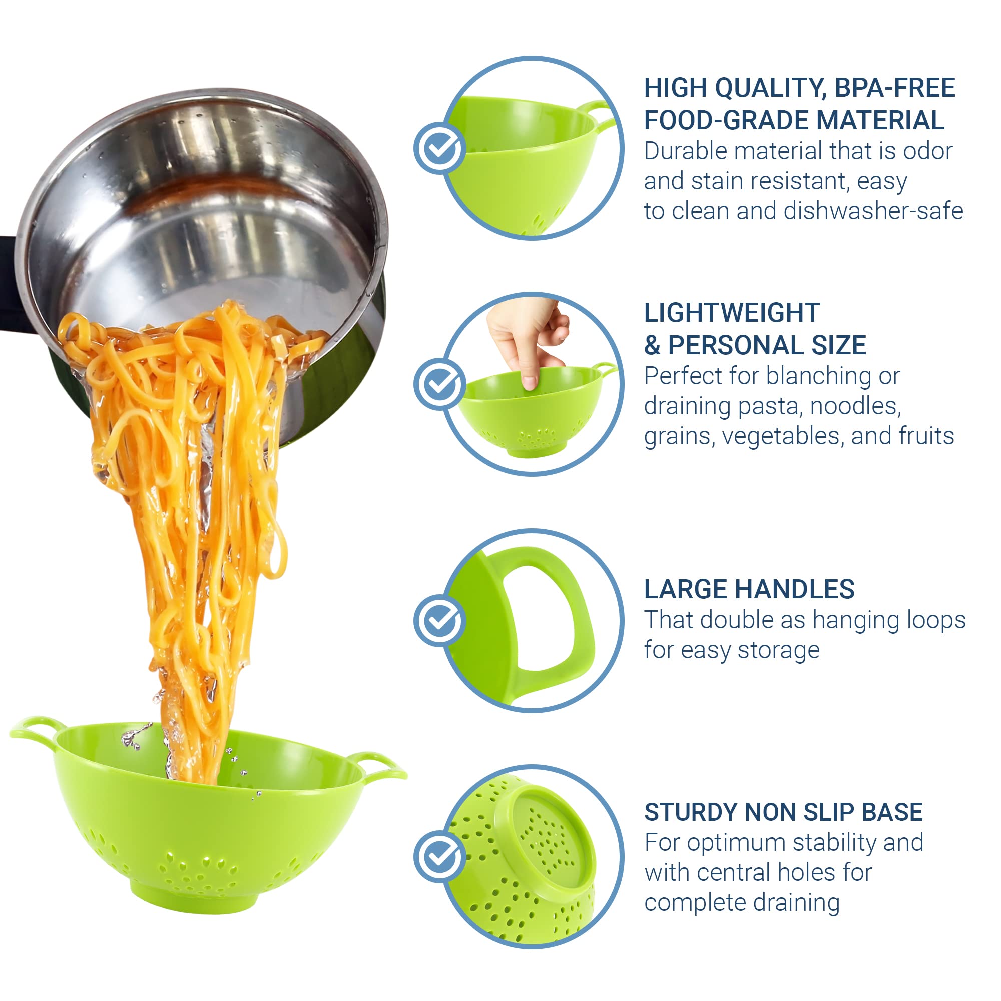 Meadow Lane Goods 6-Inch, 3 Cup Personal Colander With Dual Handles For Fruit  Vegetable Portion Control (1 Pack, Green)