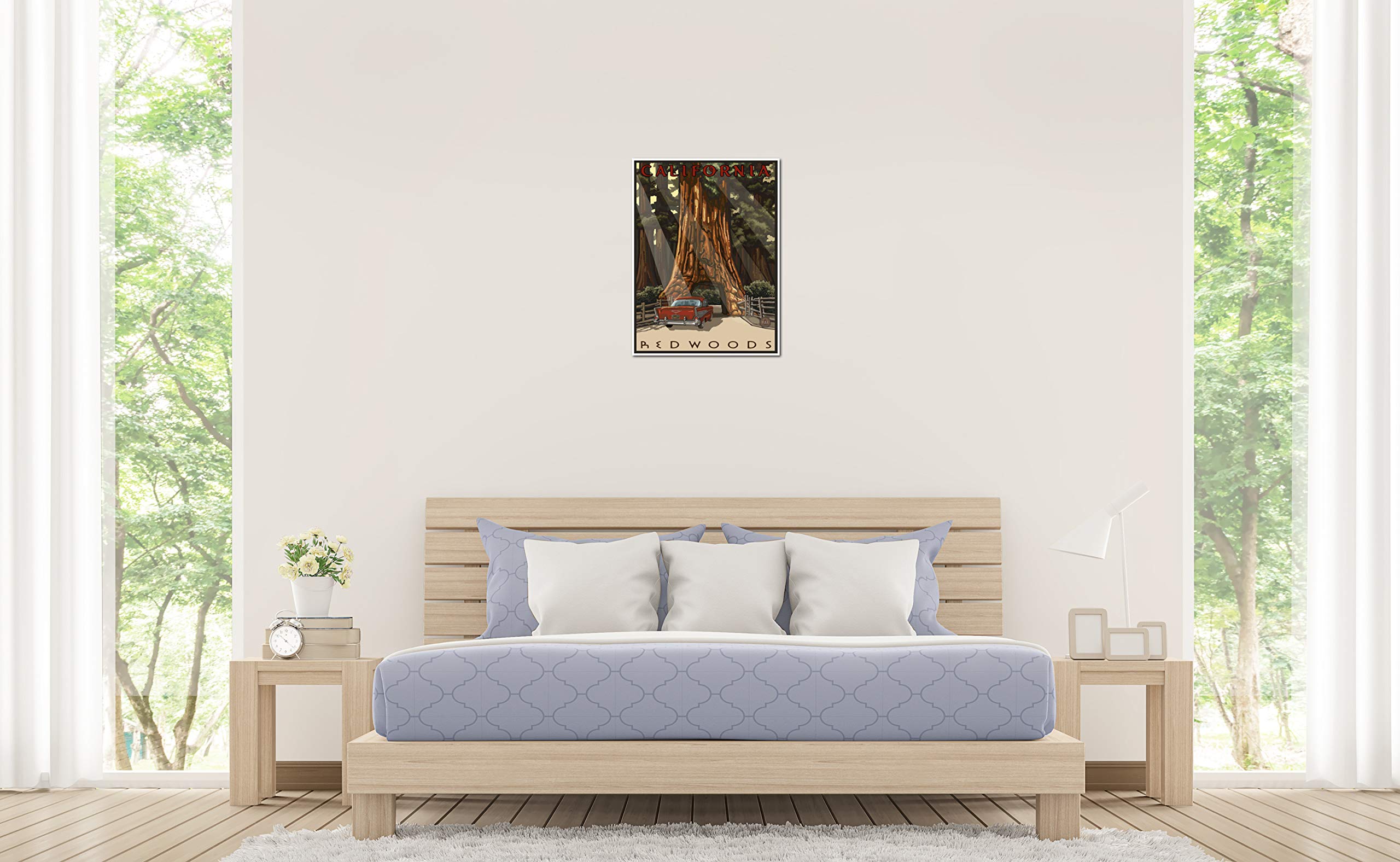 California Redwoods Car Thru Tree Giclee Art Print Poster From Travel Artwork By Artist Paul A. Lanquist 18'' X 24''