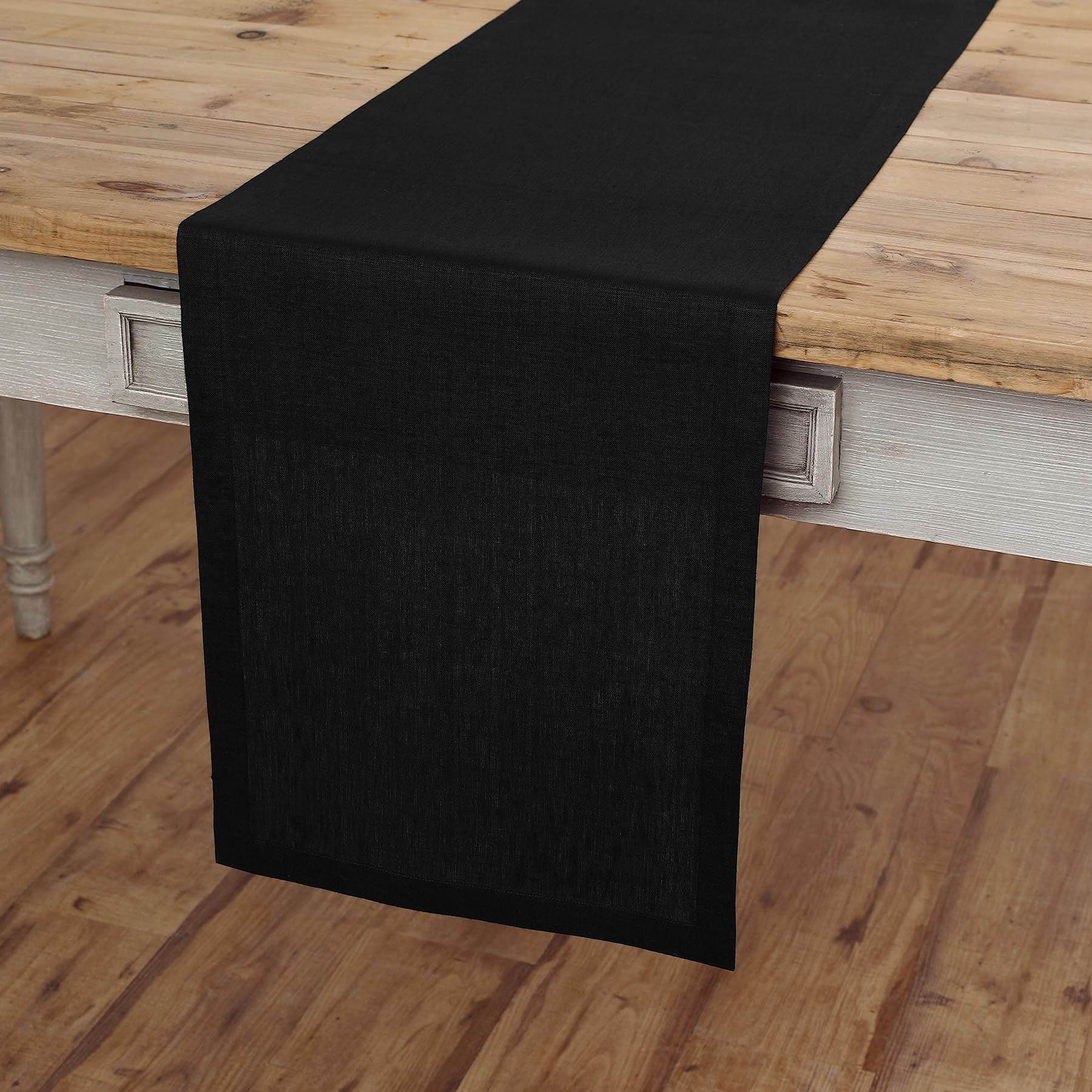 Solino Home Linen Black Table Runner 120 Inches Long - Fete, 100% Pure Linen Dining Table Runner 14 X 120 Inch Ideal For Wedding