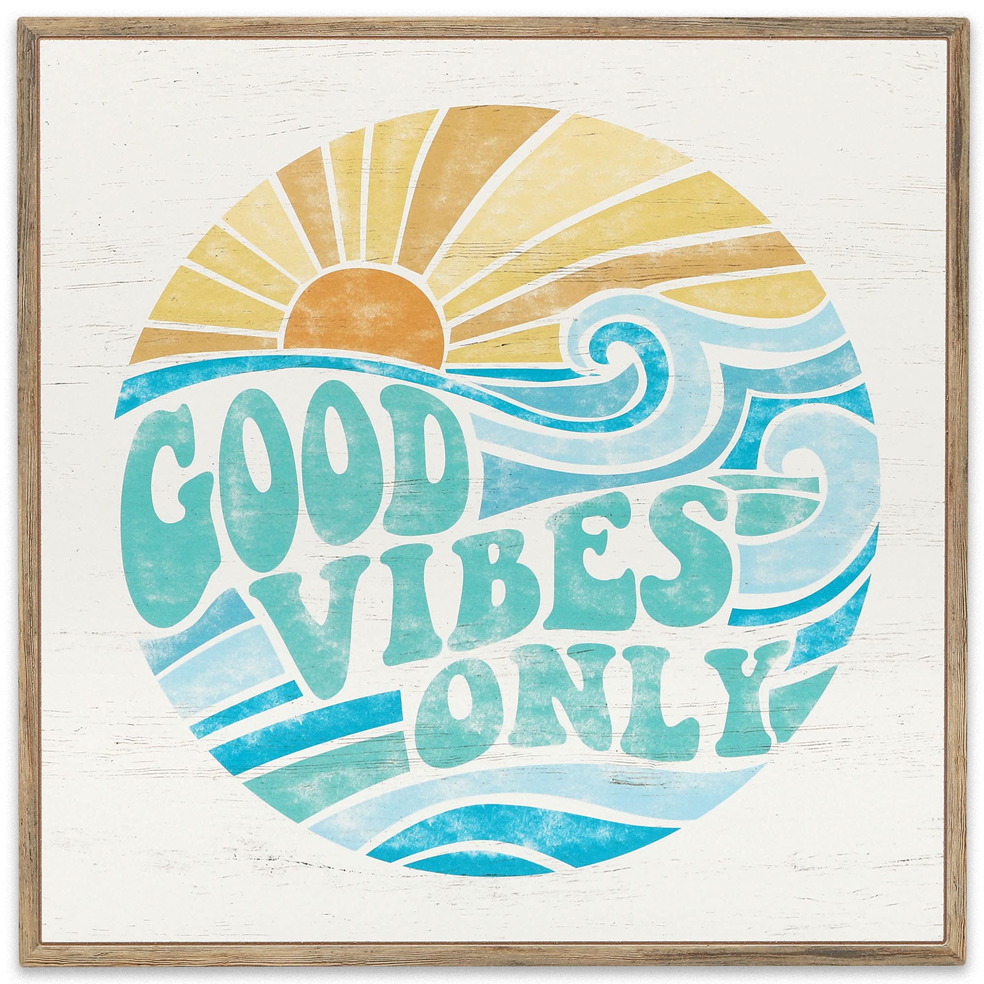 Open Road Brands Good Vibes Only Wall Art - Retro Beachy Wood Wall Decor For Living Room, Sunroom Or Bathroom