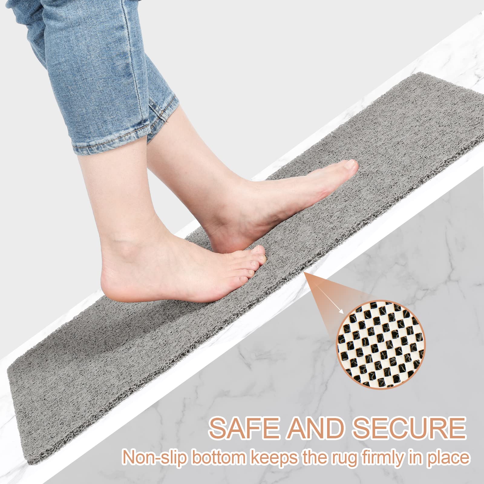 joyhalo Non-Slip Shower Mat, 17" x 30", Grey, PVC Loofah Material, Anti-Slip for Elderly, Rectangular Bath Mat