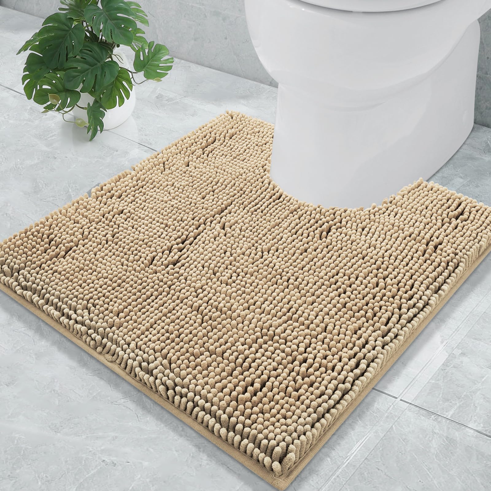 Smiry Chenille U-Shaped Toilet Bathroom Rugs, Soft Absorbent Non-Slip Contoured Rugs, Machine Washable Contour Bath Mats For Bat