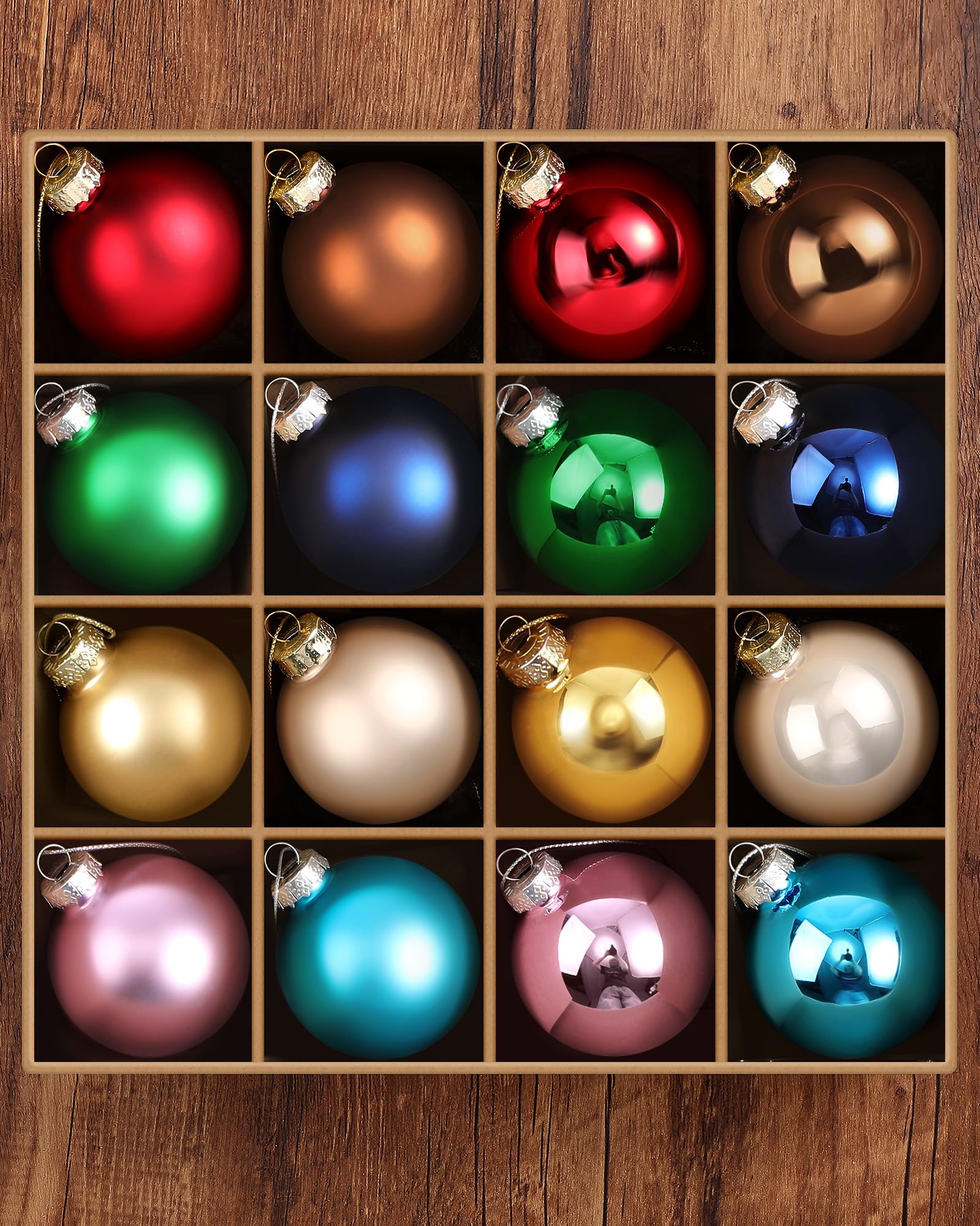 Syhood 16 Pcs Christmas Glass Ball Ornaments Set 2.36 Hanging Glass Bulbs with Loop Hanging String for Christmas Tree Decoration