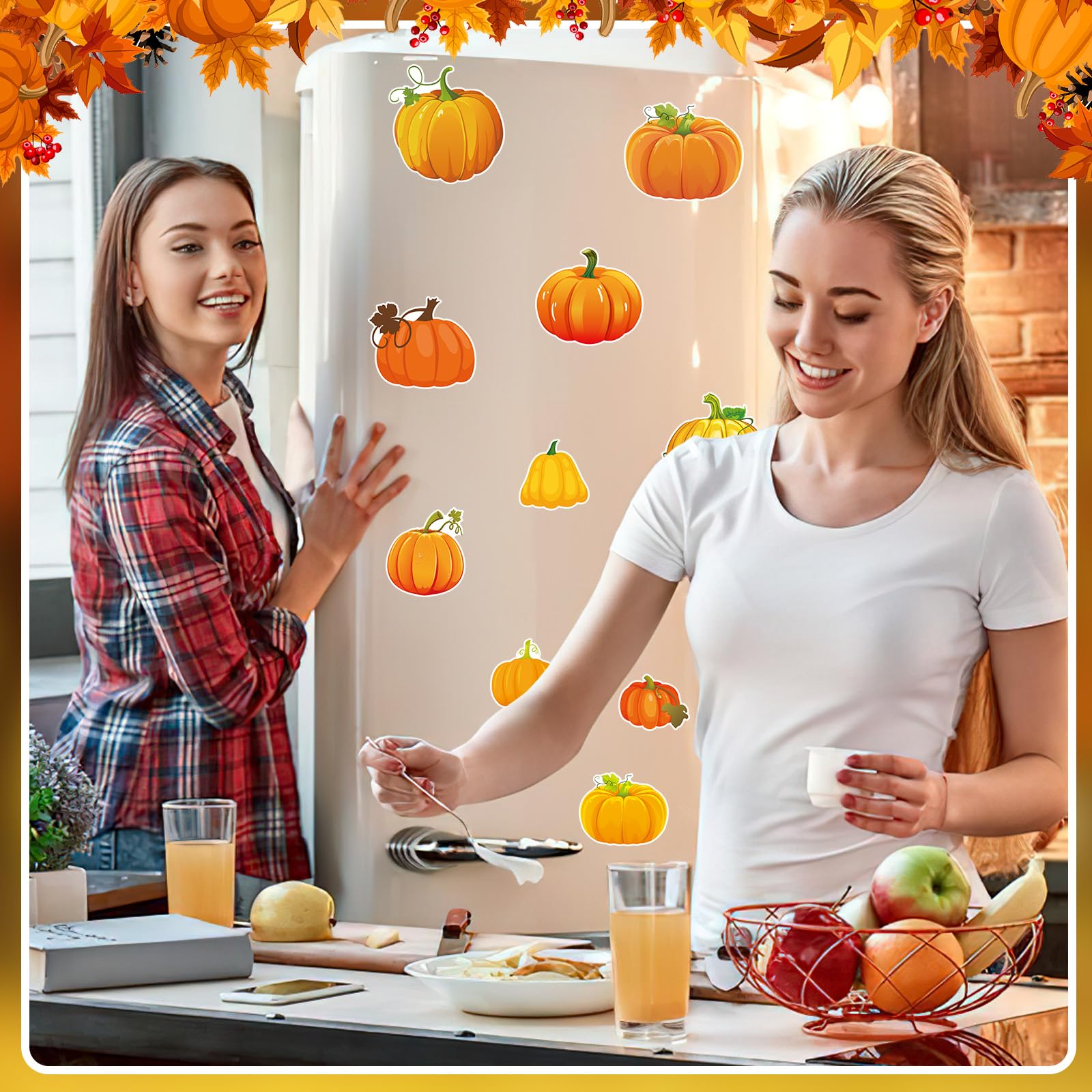 JULMELON Fall Pumpkin Magnets, 22pcs Thanksgiving Autumn Pumpkin Magnets Stickers Decorations Accessories for Fall Halloween Tha