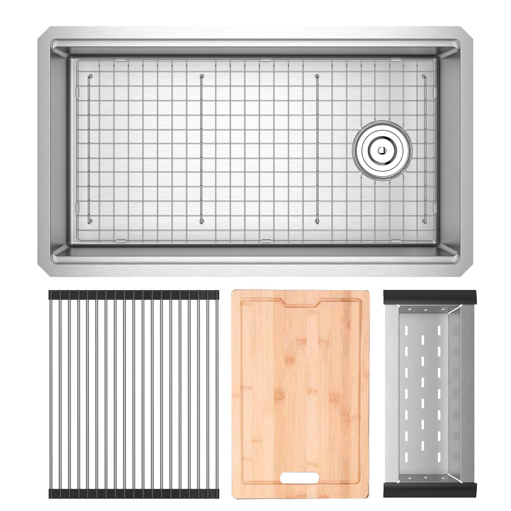 ROHL Culinario 33 in. Undermount Single Bowl 16-Gauge Stainless Steel Kitchen Sink with Accessories RUWUM3319WSSB
