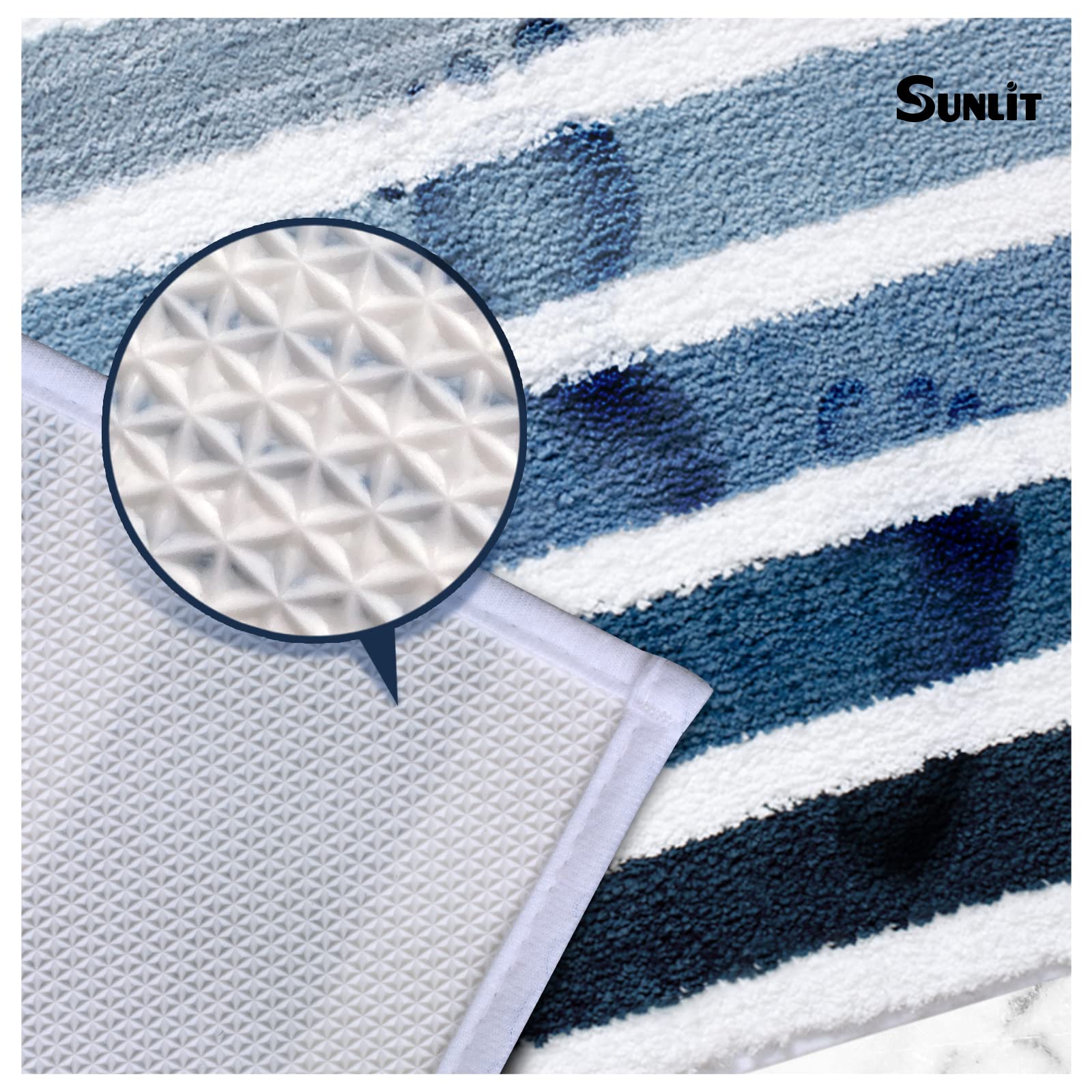 Sunlit Ombre Blue Bathroom Rug Nautical Bath Mat For Bathroom Non Slip 30''X20'' Blue And White