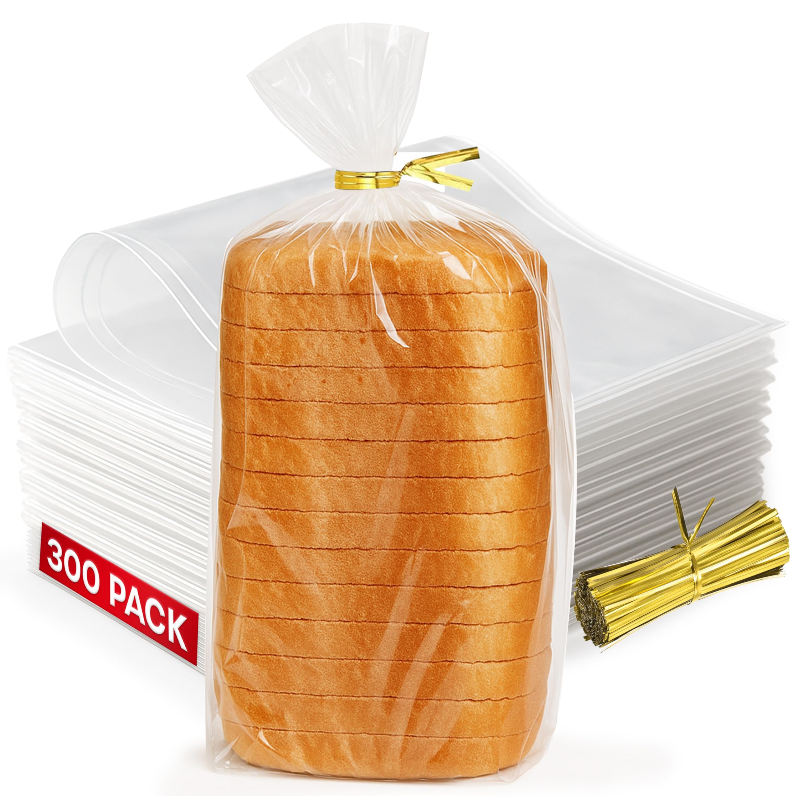 Reusable Plastic Bread Bags - 300 Pack Clear Loaf Bags for Homemade Bread - Perfect for Baked Goods Storage