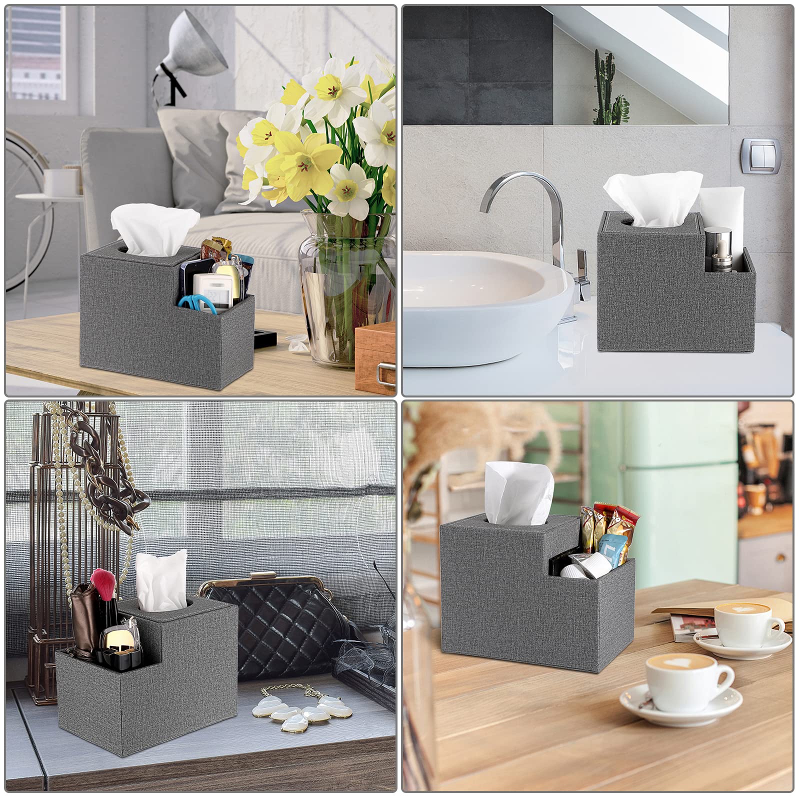 Sumnacon Square Linen Tissue Box Cover - Stylish Cube Tissue Box Holder With Side Organizer, Decorative Tissue Box For Living Ro