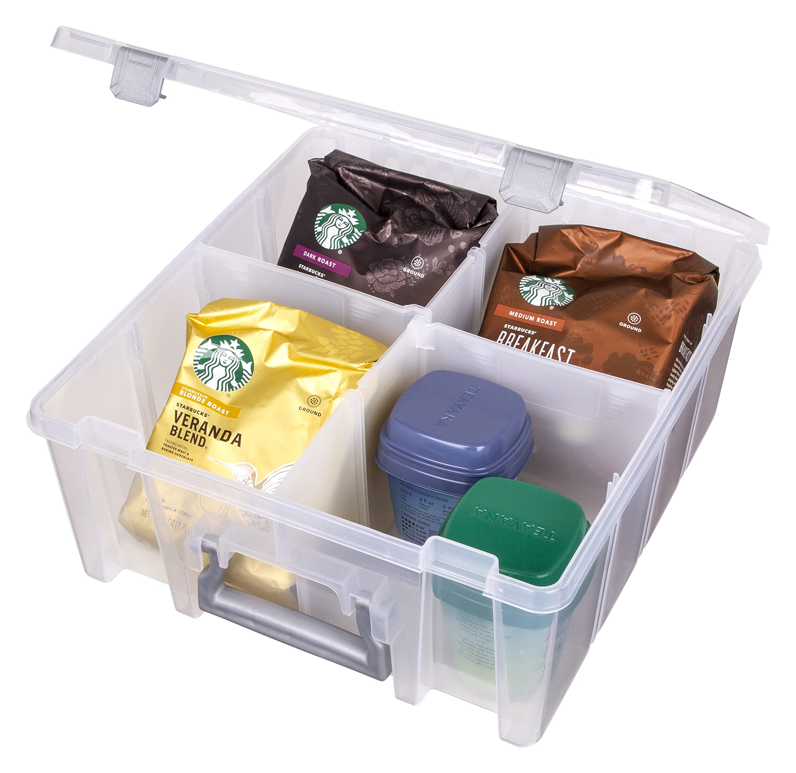 AB Designs 6990ABD Super Satchel Double Deep with Removable Dividers  Stackable Home Storage Organization Container  Clear with Sliver Latches and Handle