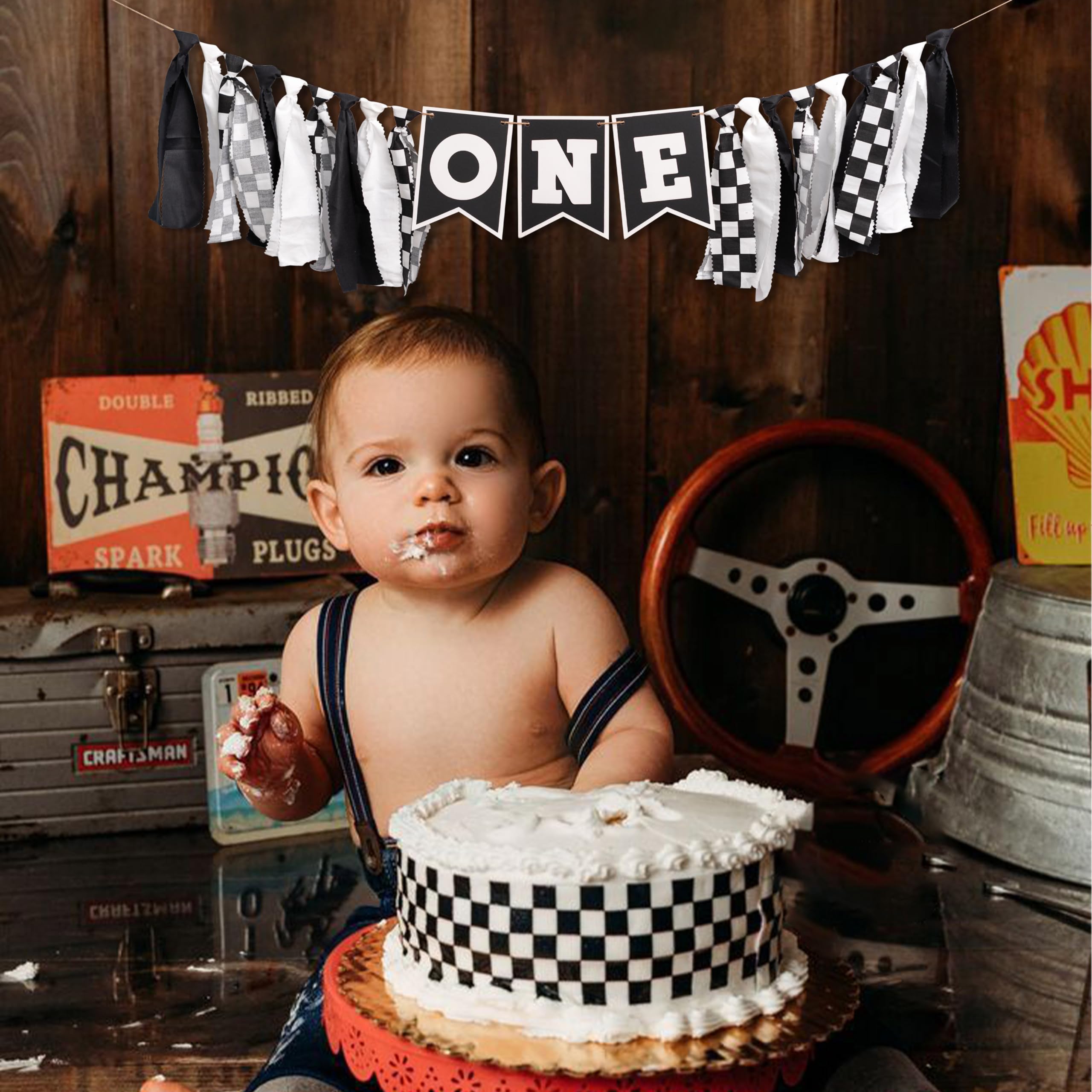 Race Car Birthday Highchair Banner - Black White Race Car Birthday Decorations,1St Birthday Race Car Banner,First Birthday Photo
