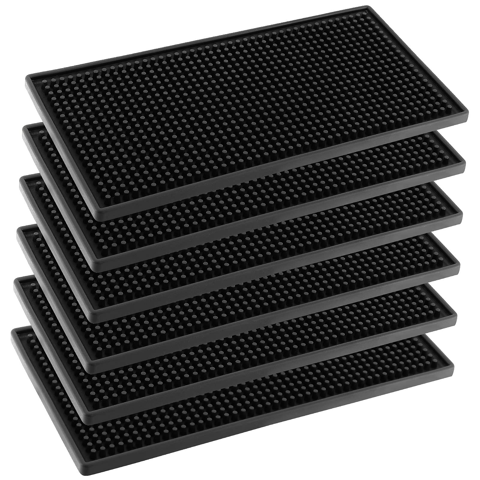 Seunmuk 6 Pcs 6 X 12 Inches Black Rubber Bar Mat, Bar Mats For Countertop Spills,Rubber Bar Service Mat Black Coasters For Drink