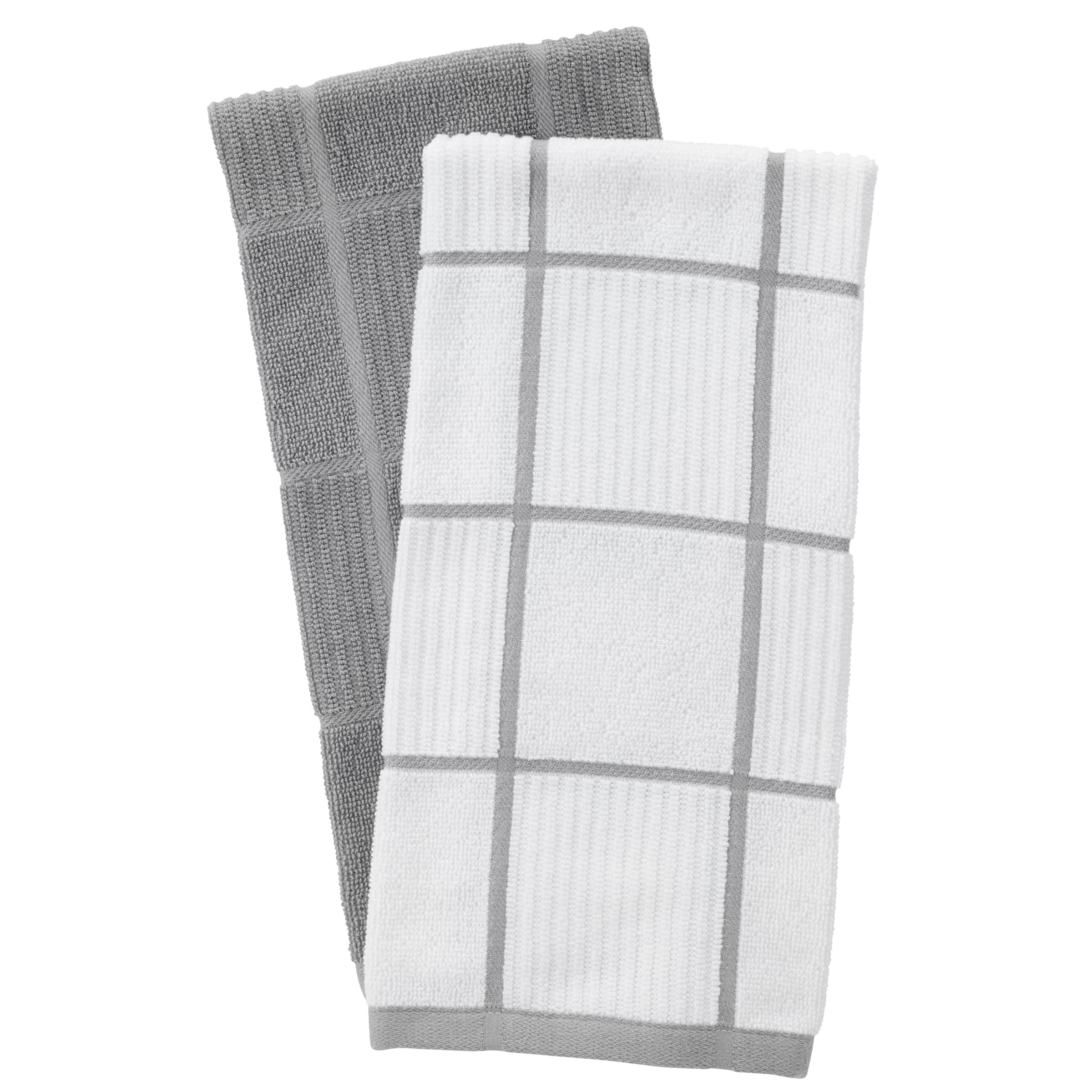 T-Fal Textiles Kitchen Towels 2-Pack Parquet  Solid/Check - 2 Pack  Gray  2 Count