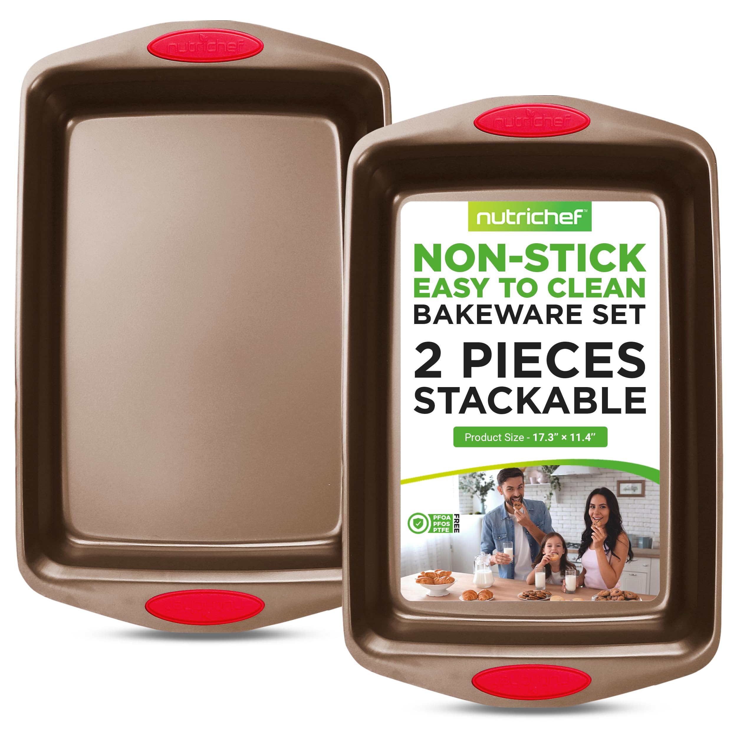 Nutrichef 2-Piece Baking Pan Set - Pfoa, Pfos, Ptfe Free Flexible Nonstick Golden Coating Carbon Steel Bakeware - Professional H