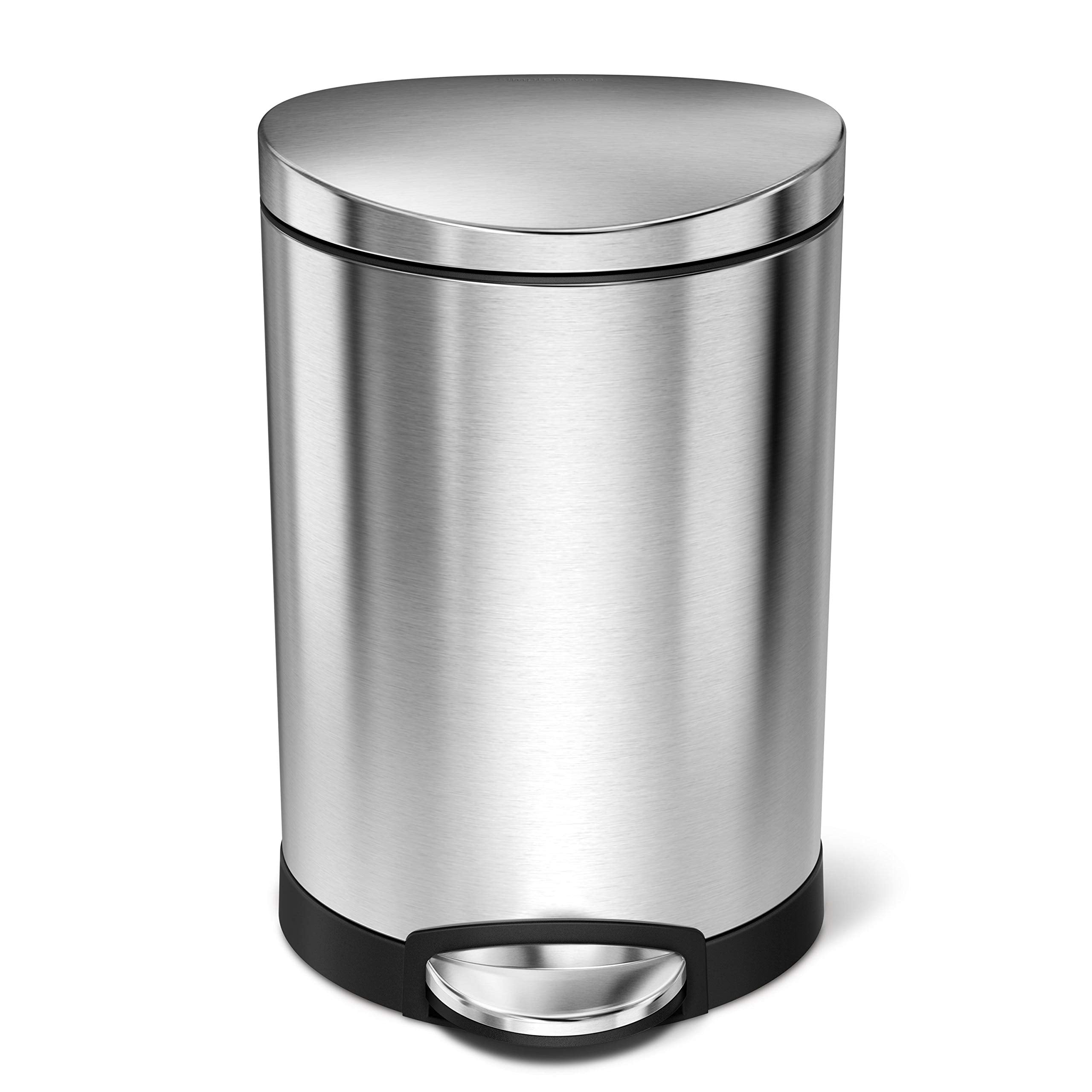 Simplehuman 6 Liter / 1.6 Gallon Semi-Round Bathroom Step Trash Can, Brushed Stainless Steel