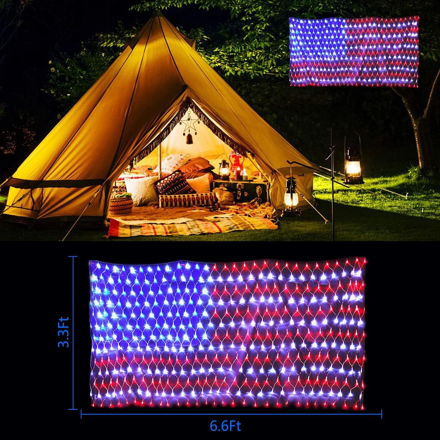 American LED Flag Net Lights - 420 LED 4th of July Decorations Outdoor Lighted Flag String Lights of The United States for Memor