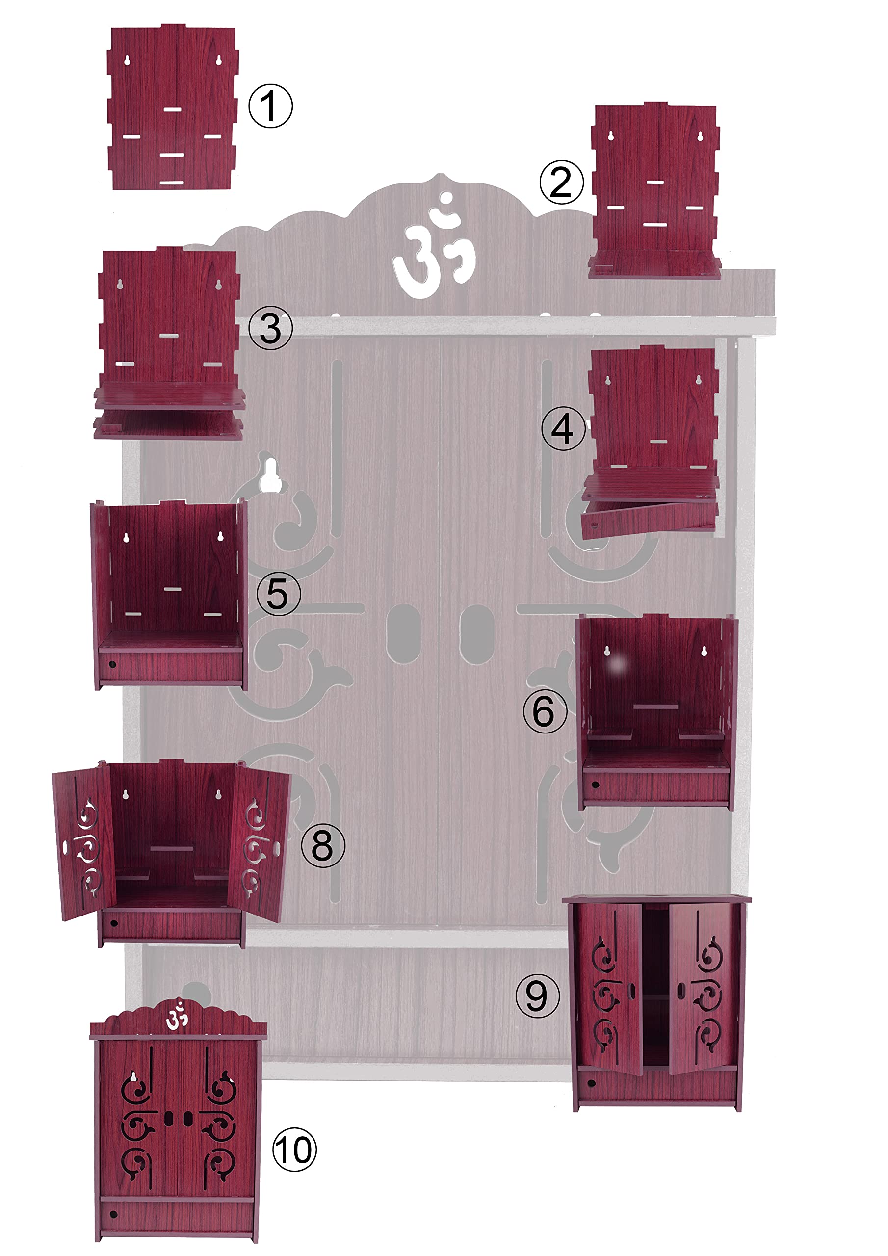 Nexat Art Wooden Wall Hanging Temple For Home And Shop,Office And Home Showpiece Temple(Size:41 X 28 X 19 Cm) (Brown) (Marron 45