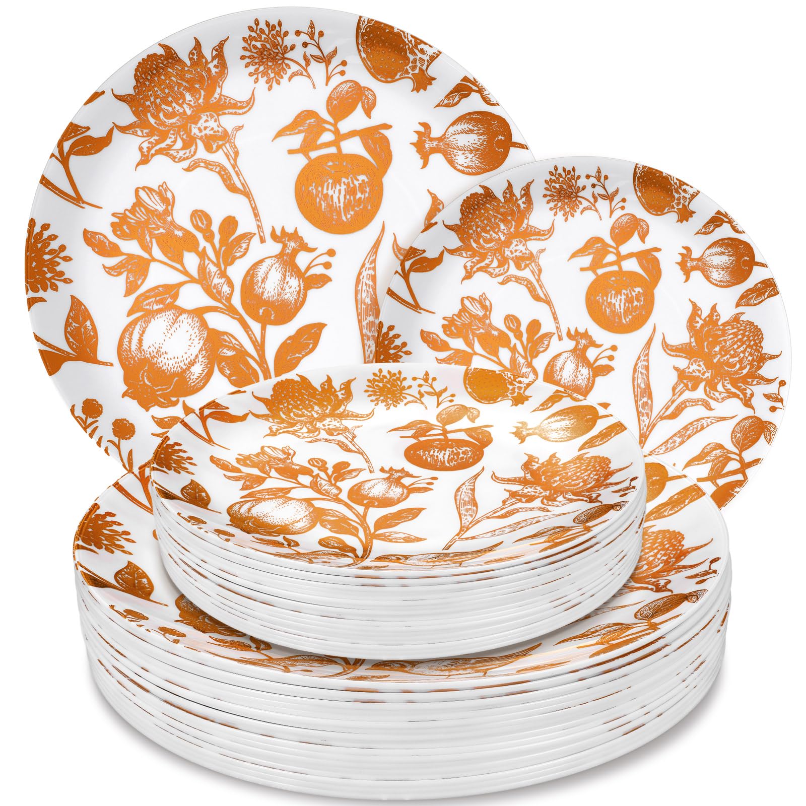 Suclain 60 Pcs Brown Fall Pomegranate Plastic Plates Thanksgiving Wedding Party Decoration Bulk 10.25 7.5 Dessert Dinner Dis
