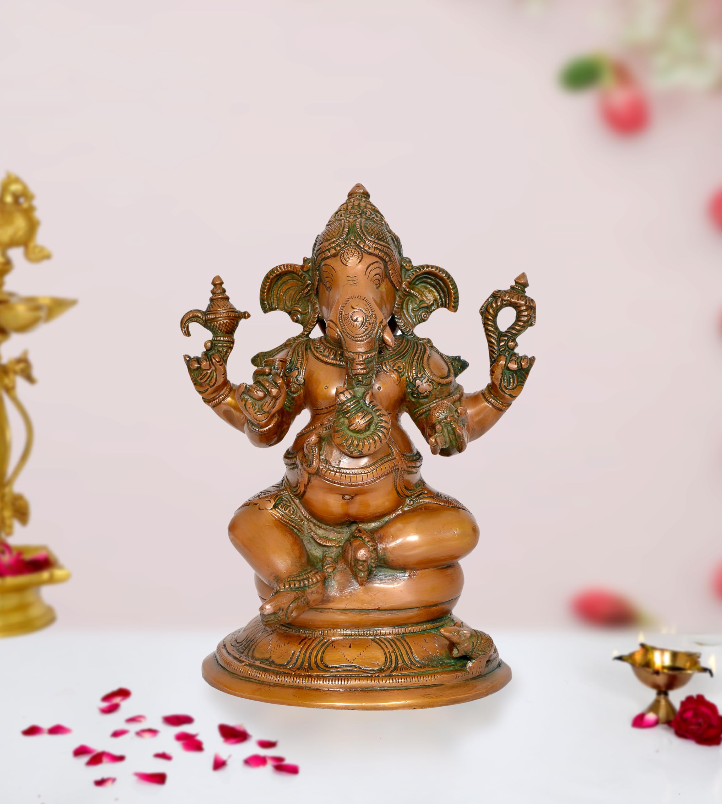 Dattatreya Brass Ganesh Statue Lord Ganesha Idol For Home Decor And Pooja Hindu God Ganapati Figurine (Height 10 Inch)