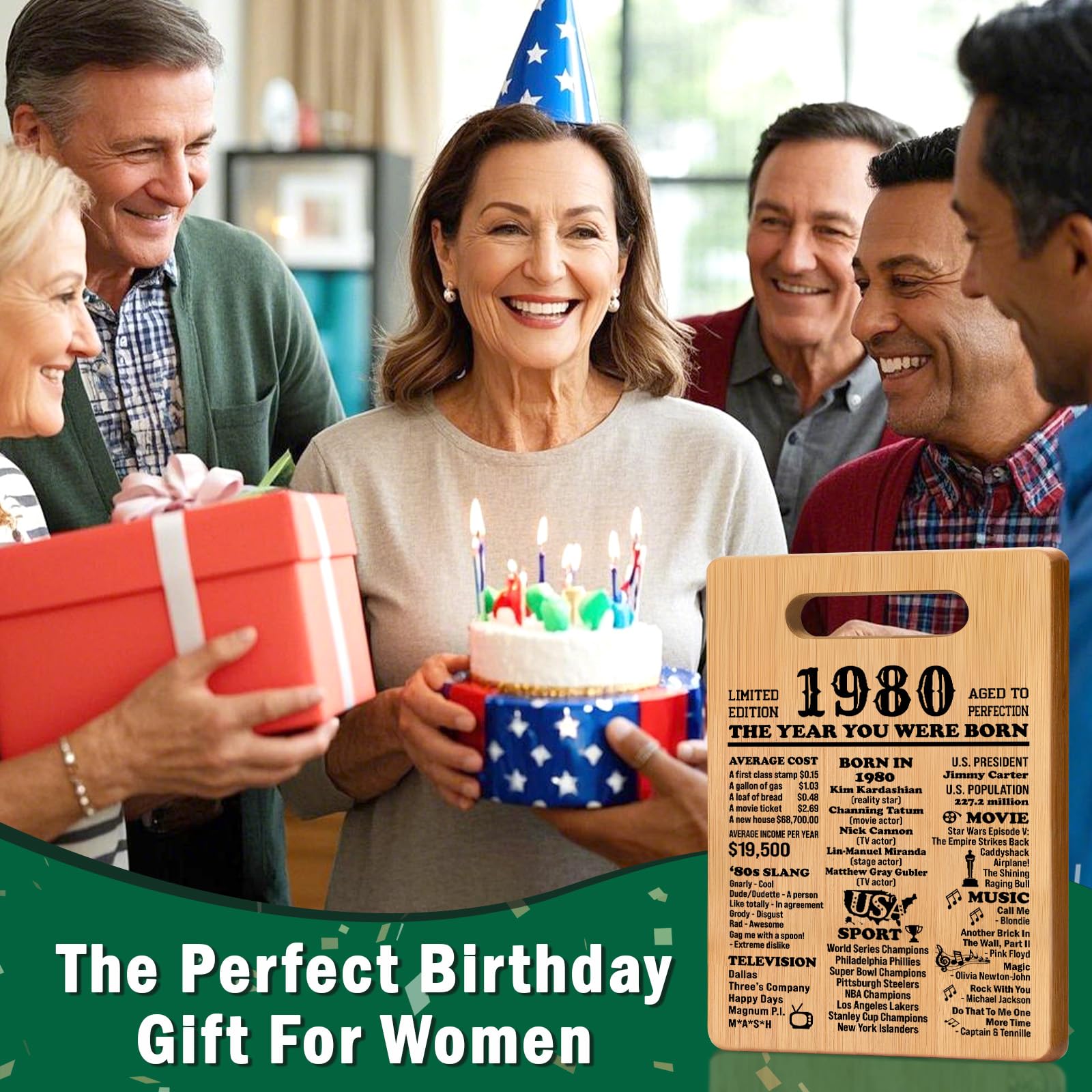 45th Birthday Gifts for Women Men, 1980 Cutting Board 45th Birthday Gifts for Her Him, Happy Birthday 45 Years Old Gifts 45th Bi